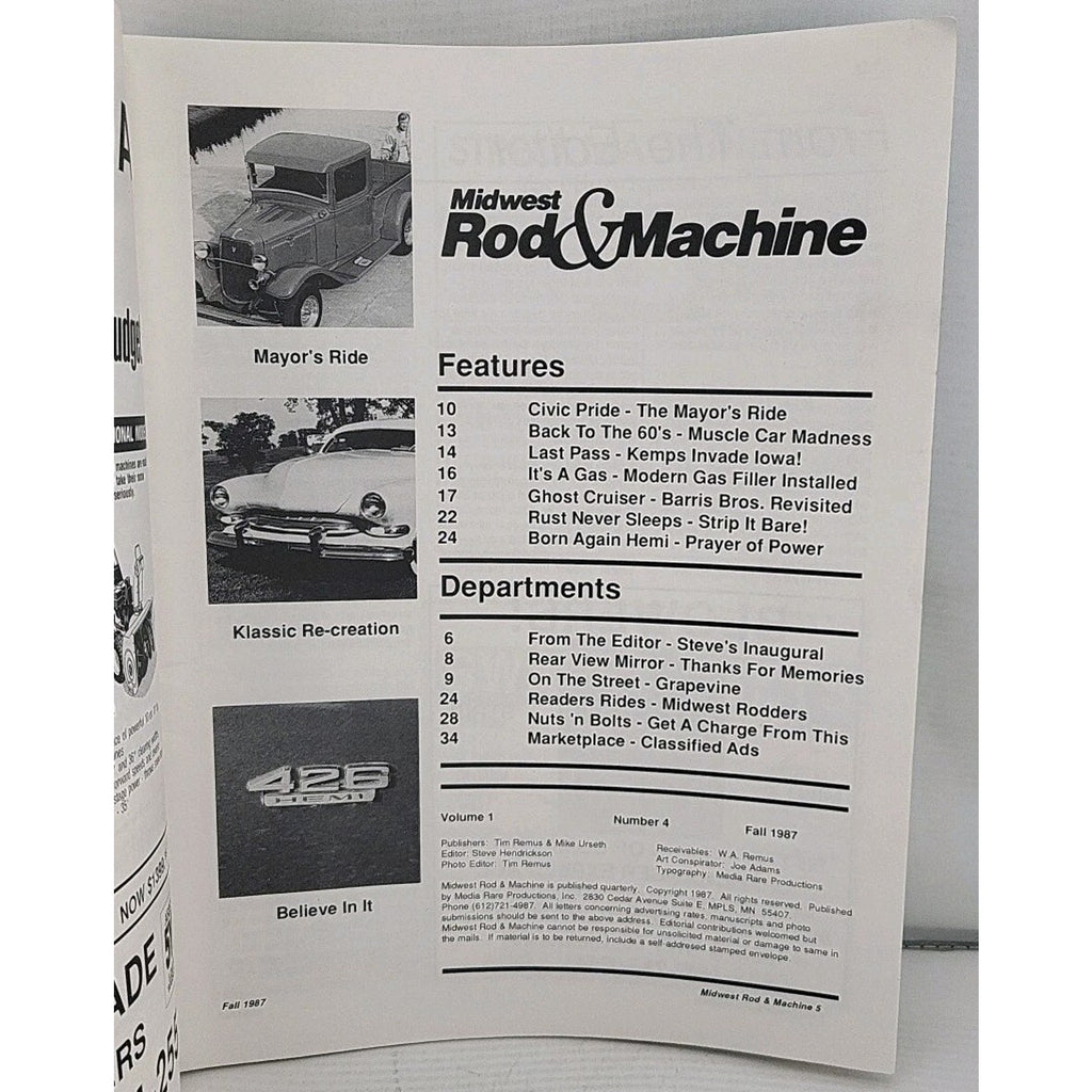 Midwest Rod & Machine Magazine 1987 Fall Winter Issue Vol 1, No 4 Muscle Car