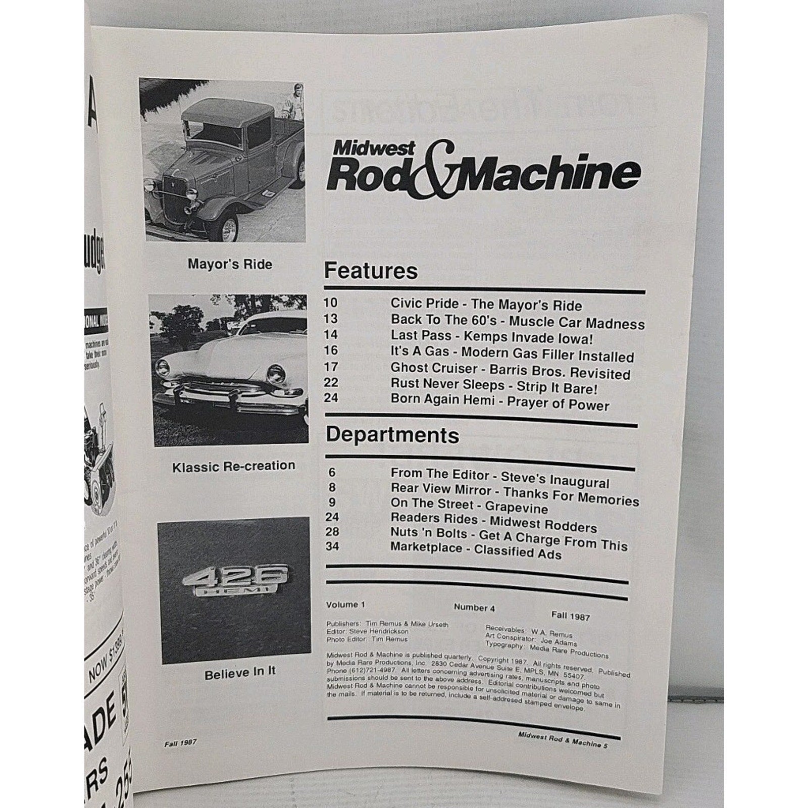 Midwest Rod & Machine Magazine 1987 Fall Winter Issue Vol 1, No 4 Muscle Car