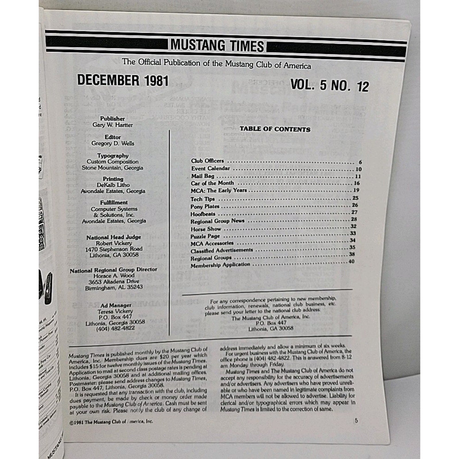 Mustang Times Magazine - Mustang Club Of America - December 1981 - Vol. 5 No. 12