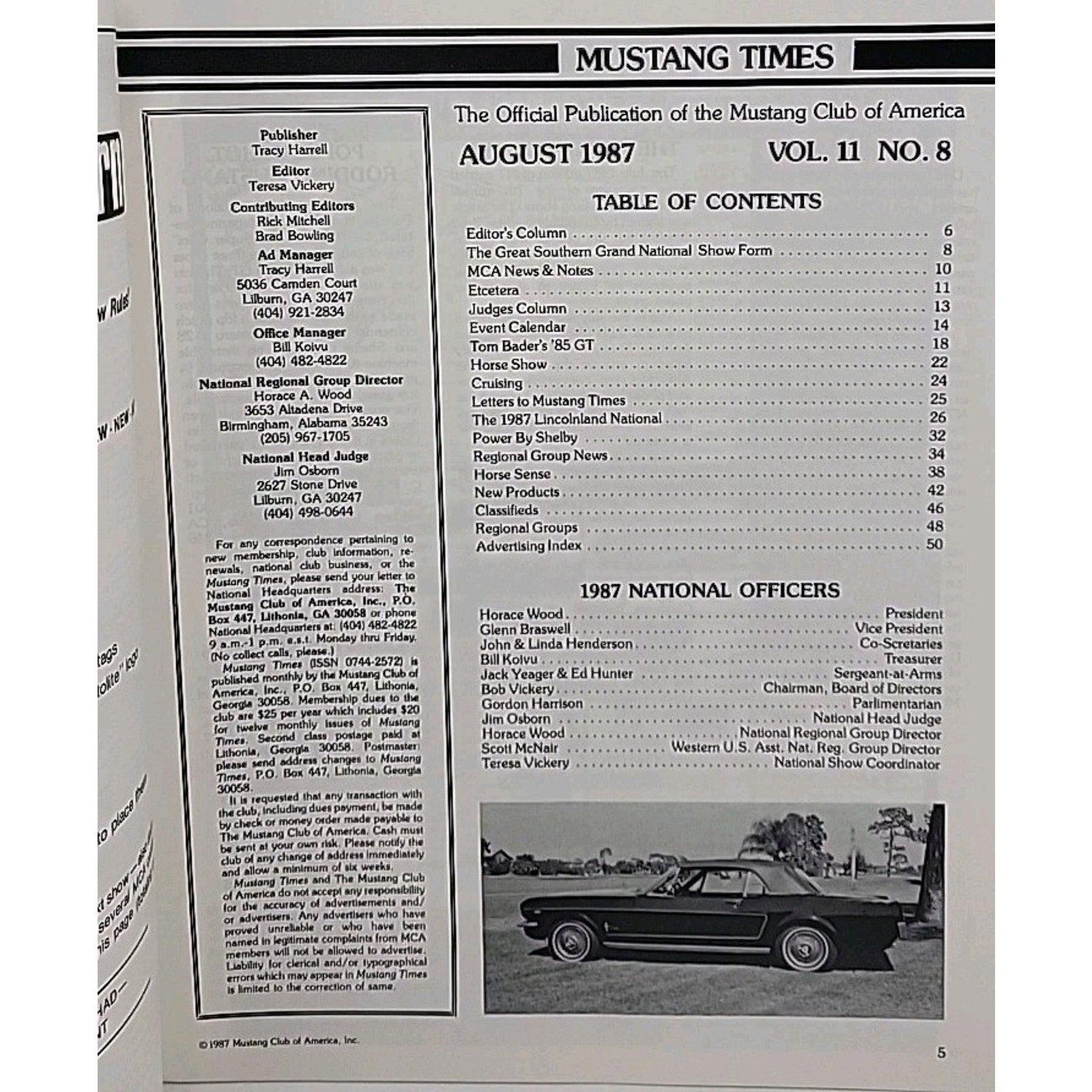 Mustang Times Magazine August 1987 Vol. 11 No. 8