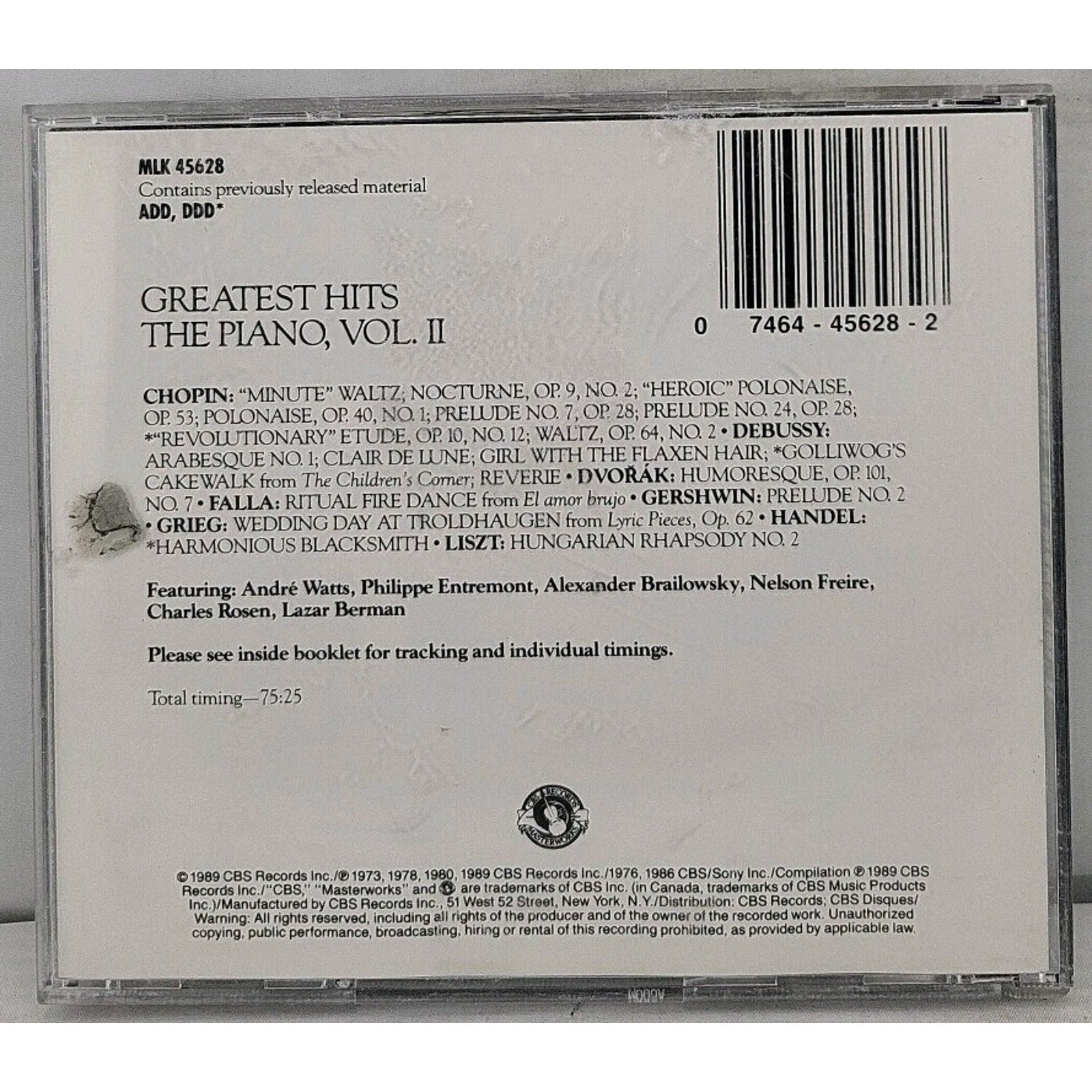 Piano Vol. II Greatest Hits CD 1989 Classical CBS Masterworks