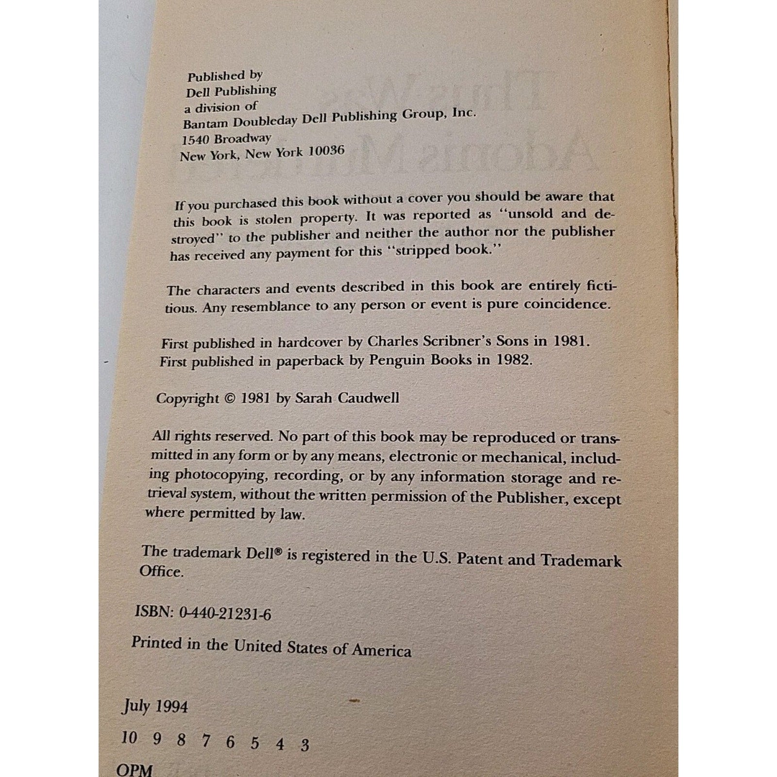 Thus Was Adonis Murdered by Sarah Caudwell (1994, Mass Market)