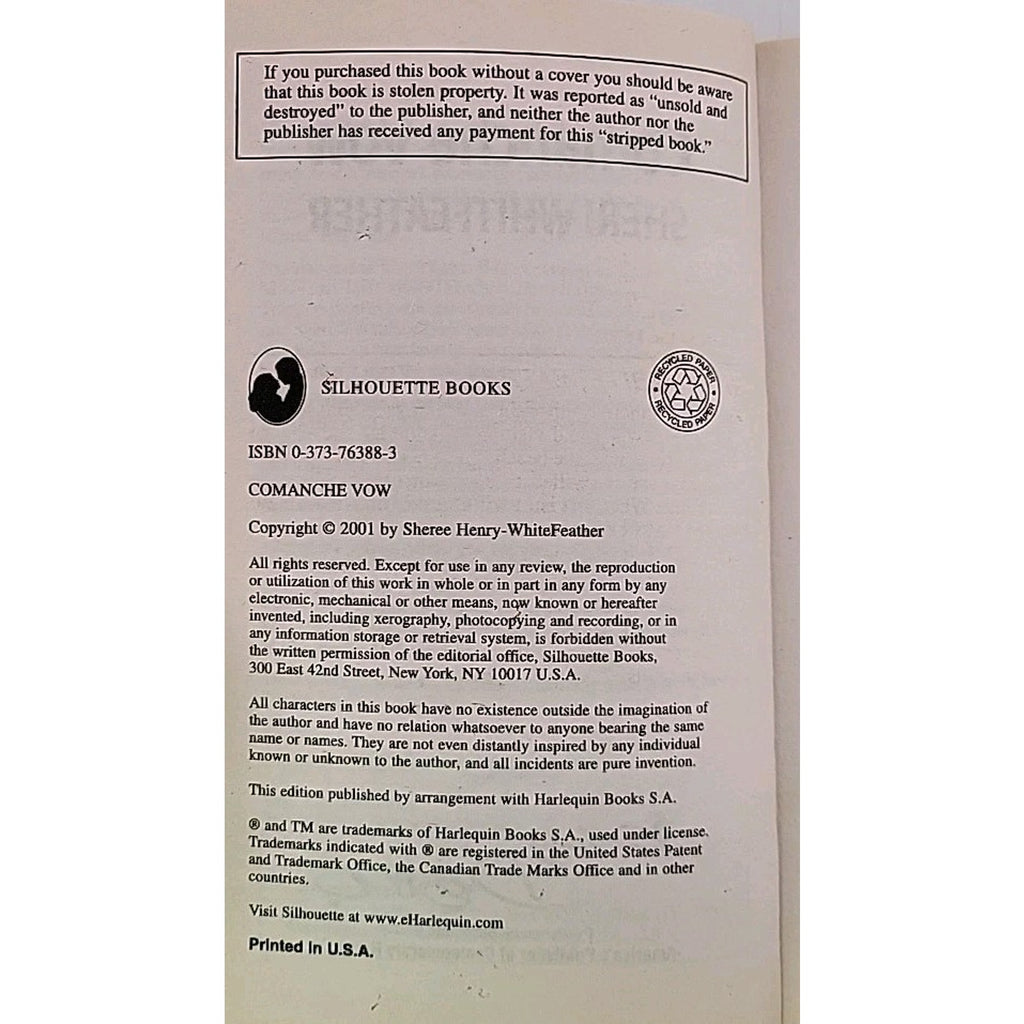 Commanche Vow by Sheri WhiteFeather (2001, Mass Market)