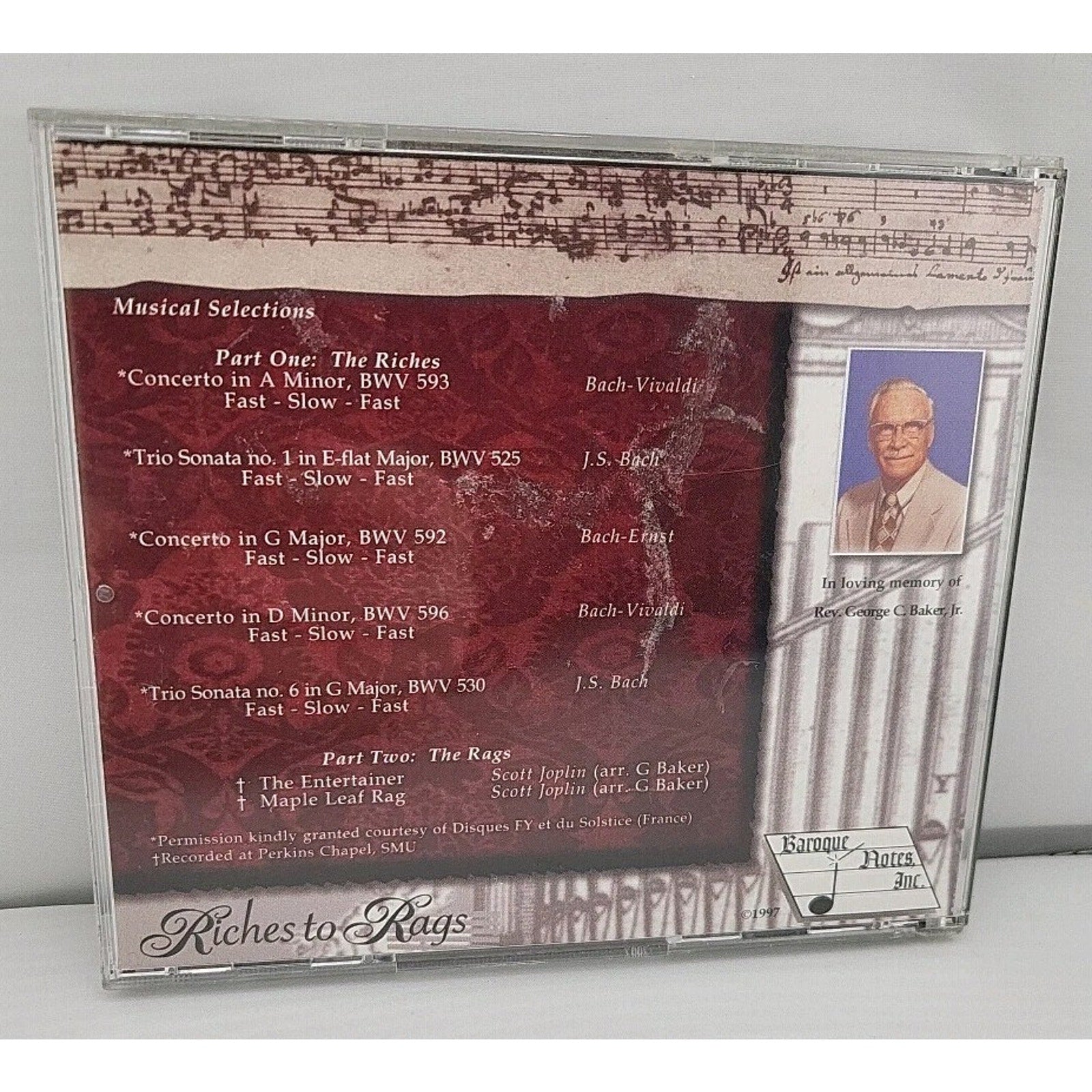 Riches To Rags Dr George C Baker III Organist Bach & Joplin CD