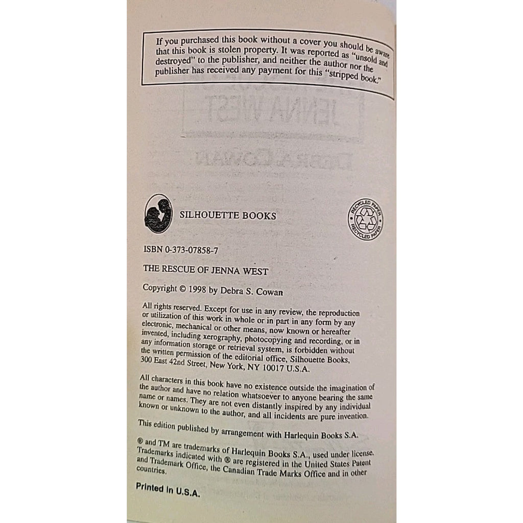 Rescue of Jenna West by Debra Cowan (1998, Mass Market)