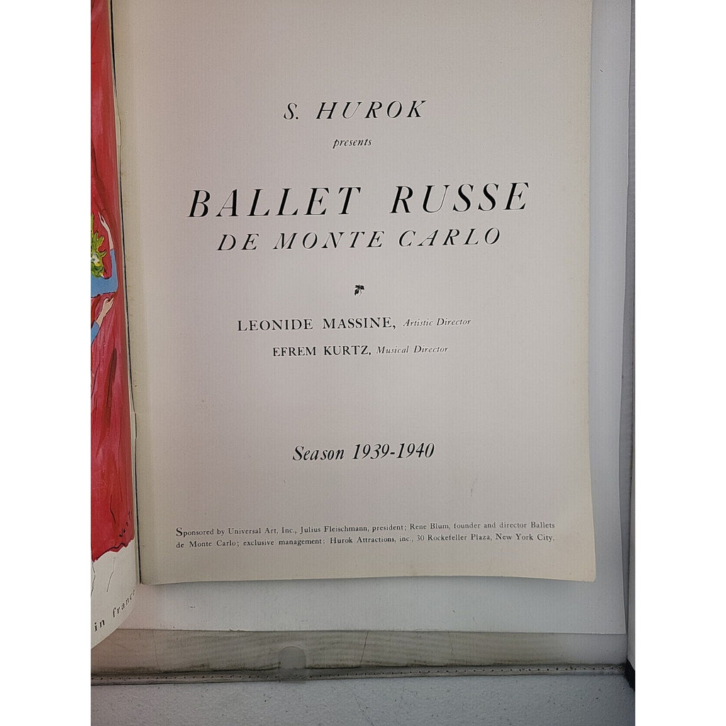 Ballet Russe de Monte Carlo 1939-1940 Season. Souvenir Program. MATISSE COVER