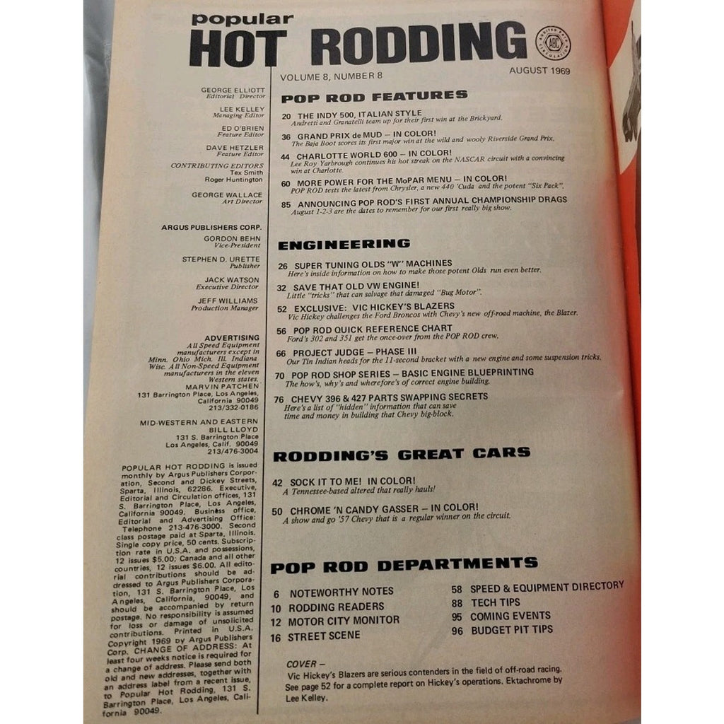 Popular Hot Rodding Magazine August 1969