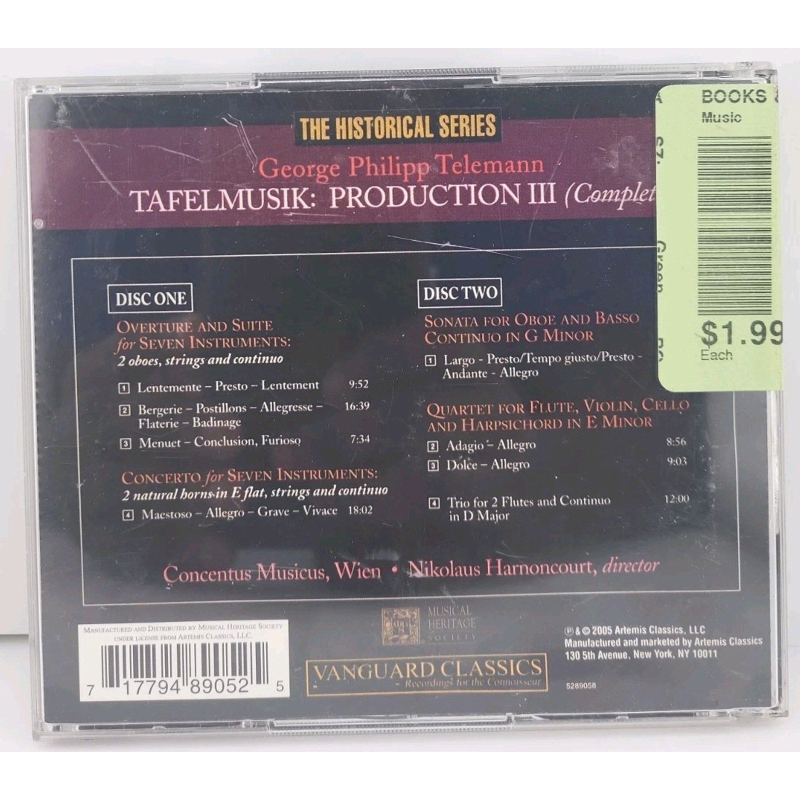 Telemann / Harnoncourt - Tafelmusik: Production III [Complete] (CD, 2 Disc,2005)