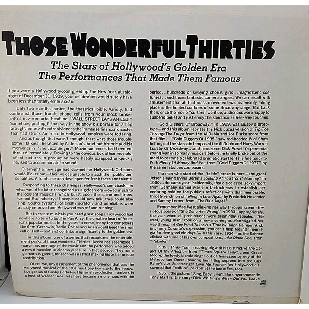 Those Wonderful Thirties The Stars of Hollywood's Golden Era (2 Record Albums)