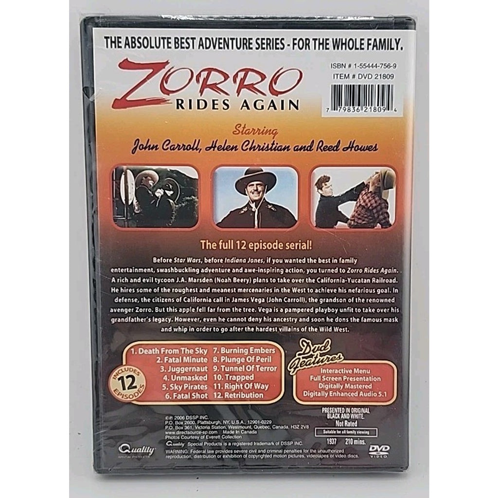 Zorro Rides Again (DVD, 2006) *Brand New*