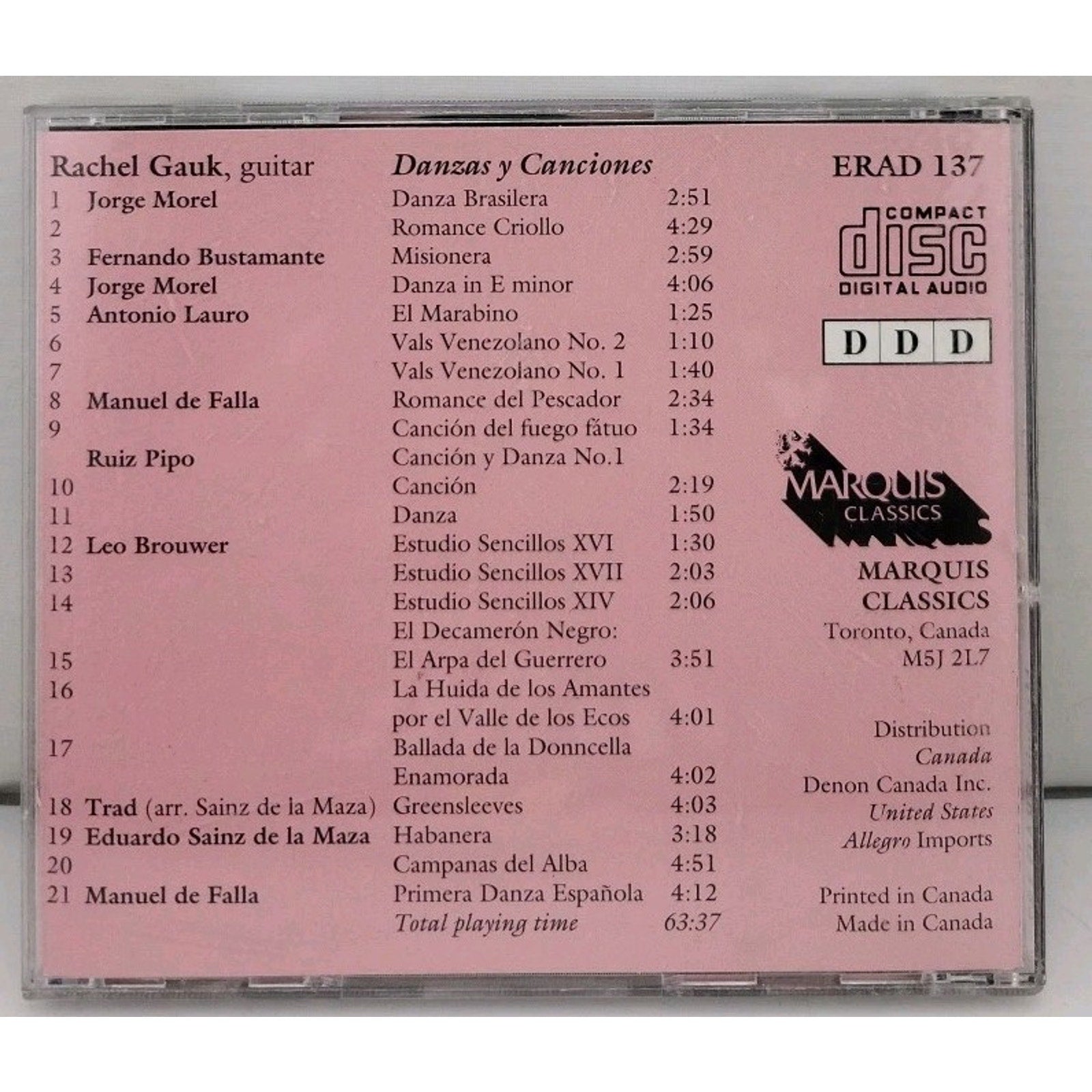 Danzas y Canciones by Rachel Gauk (Guitar) (CD, Sep-1993, Marzipan Music)