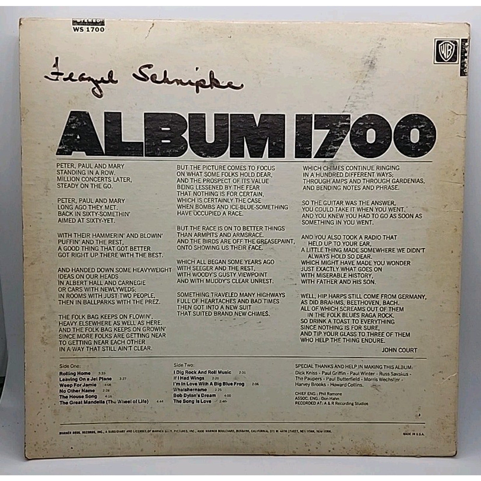 Peter, Paul And Mary: Album 1700 12'" 33 RPM LP (Record)