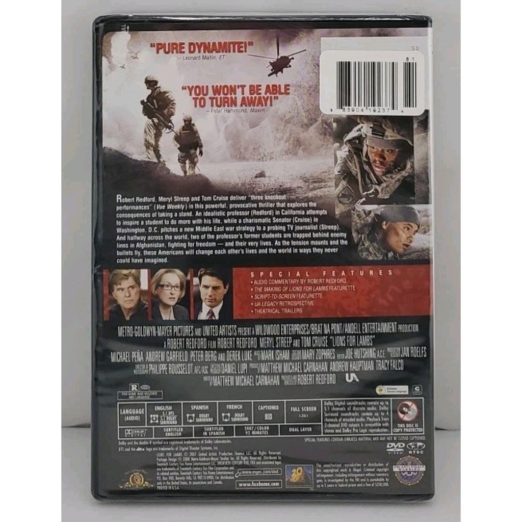 Lions for Lambs (DVD, 2008, Full Screen) Redford Streep Cruise *Brand New*