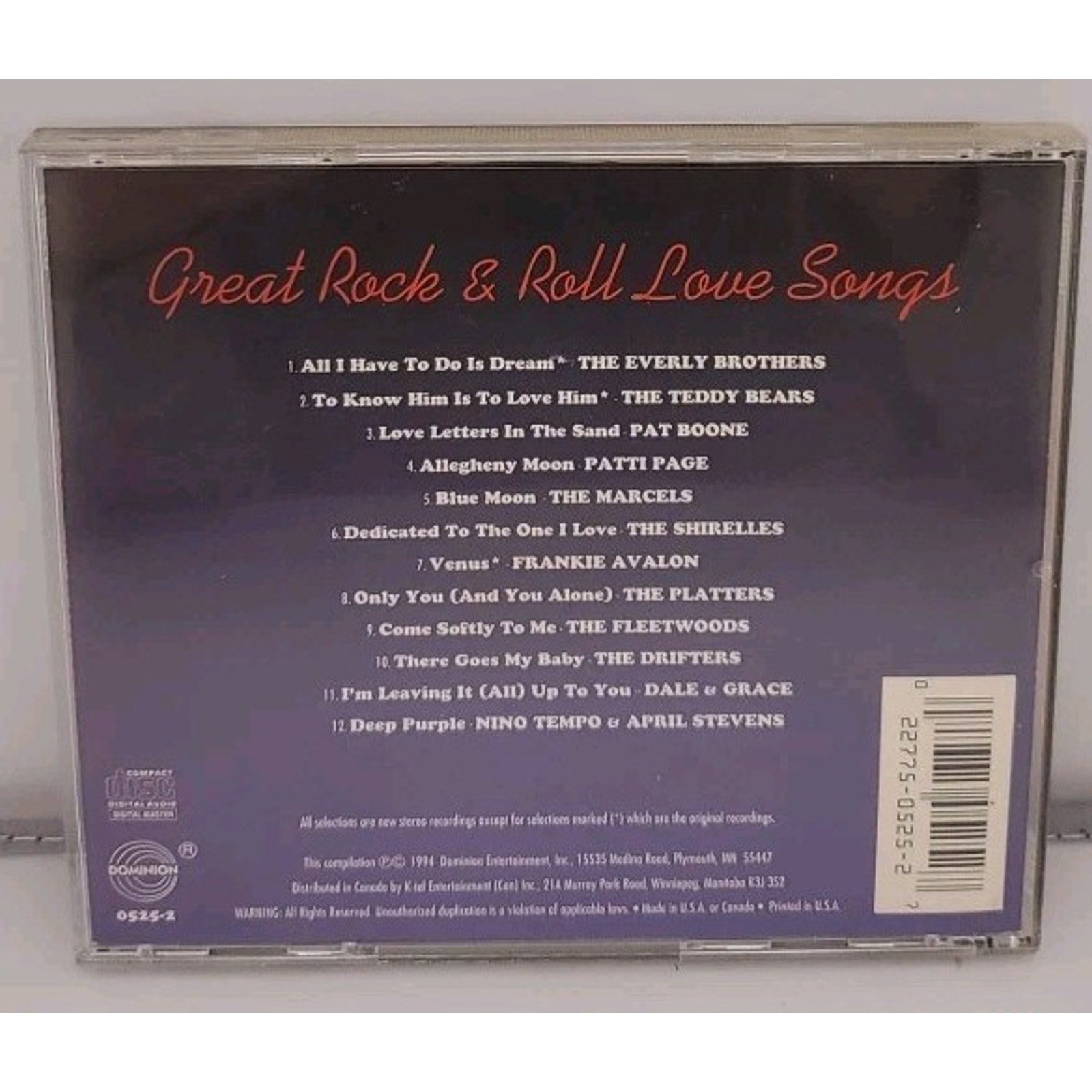 Great Rock & Roll Love Songs by Various Artists (CD, Nov-1998, Dominion)