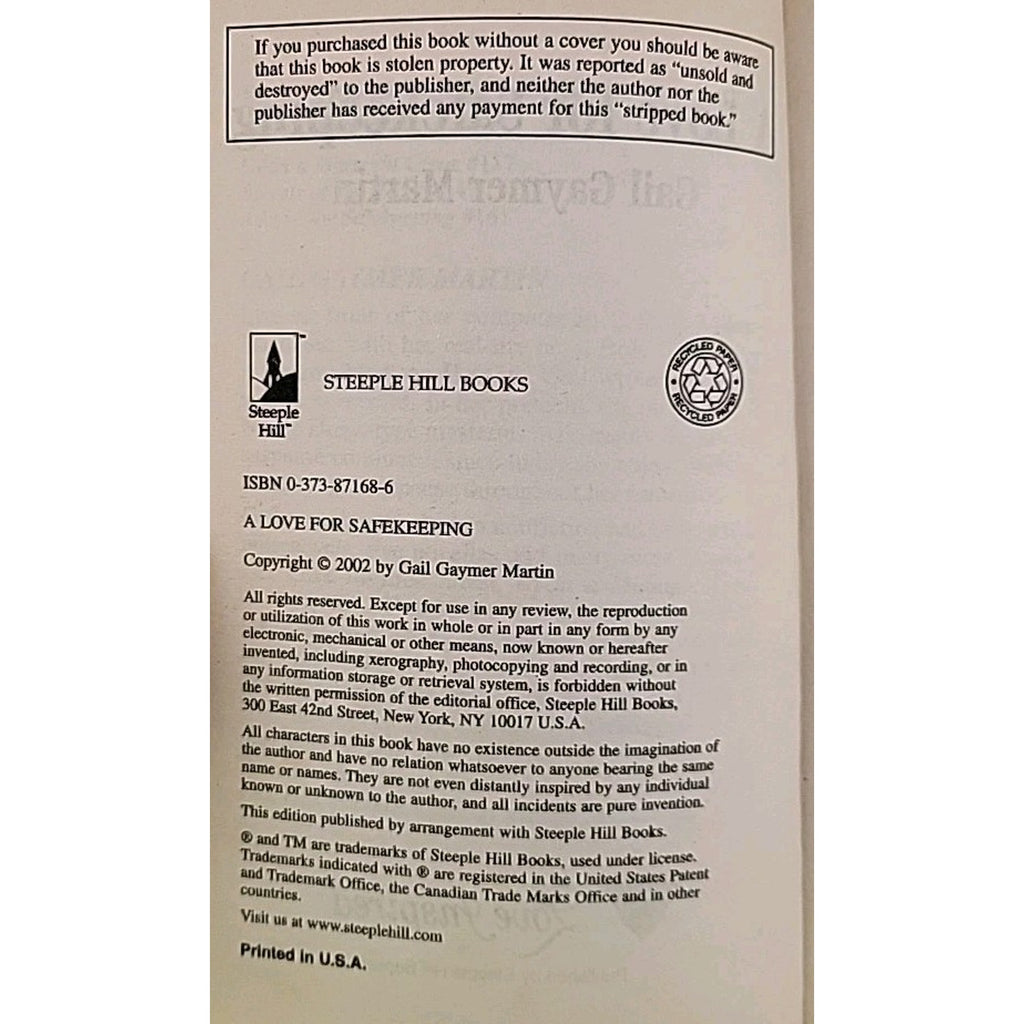 Love for Safekeeping by Gail Gaymer Martin (2001, Mass Market)
