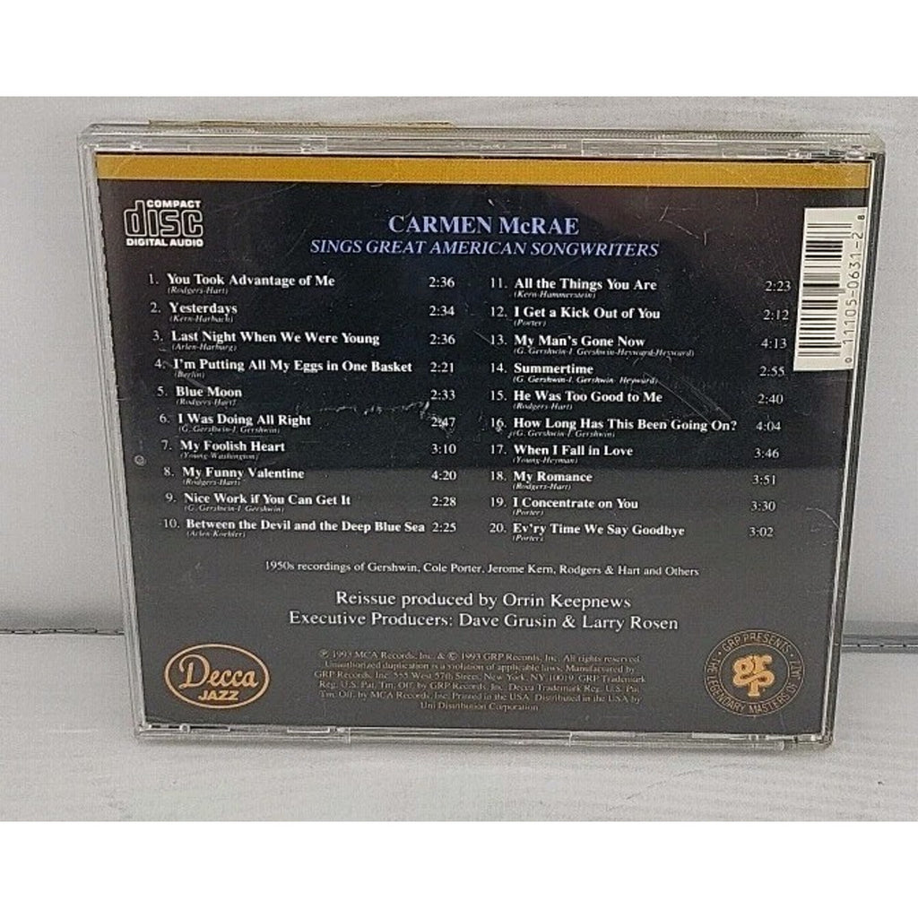 Sings Great American Songwrite by Carmen McRae (CD, 1993)