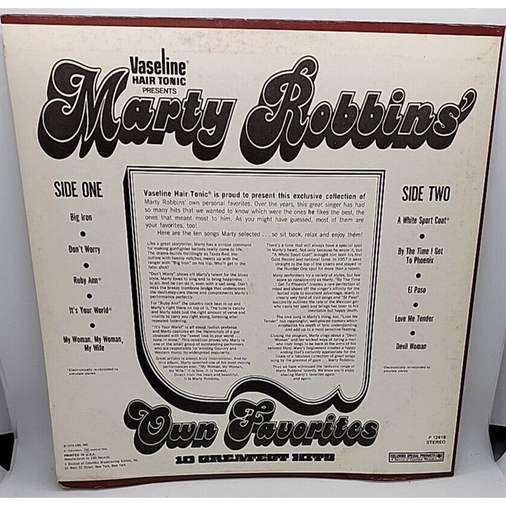 Vasoline Hair Tonic Presents Marty Robbins Own Favorites (Record)