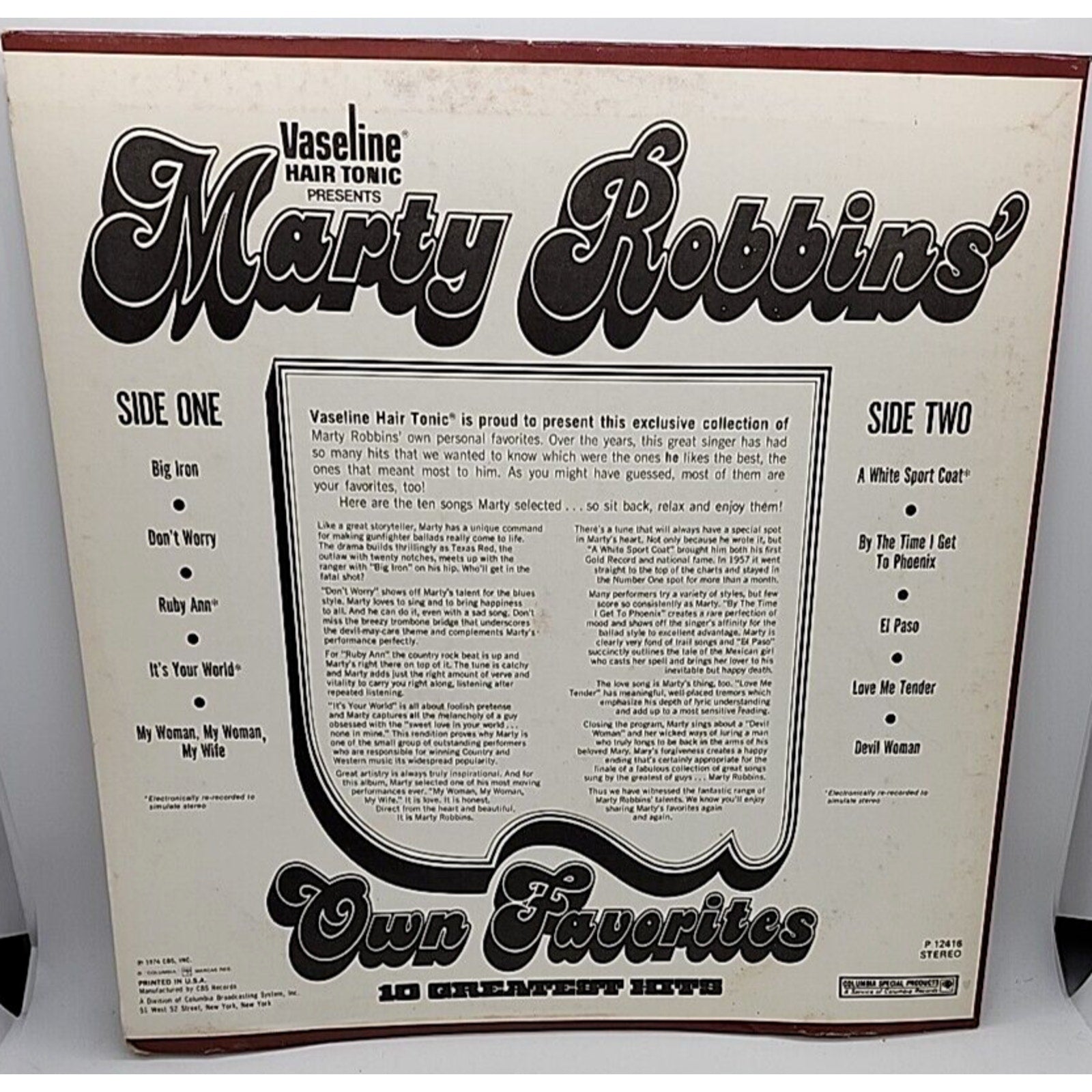 Vasoline Hair Tonic Presents Marty Robbins Own Favorites (Record)