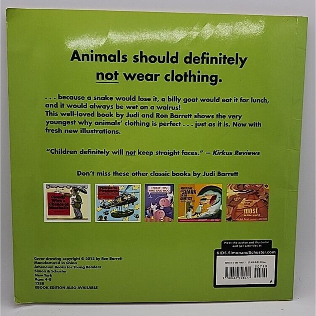 Animals Should Definitely Not Wear Clothing by Judi Barrett (1988, Picture Book)