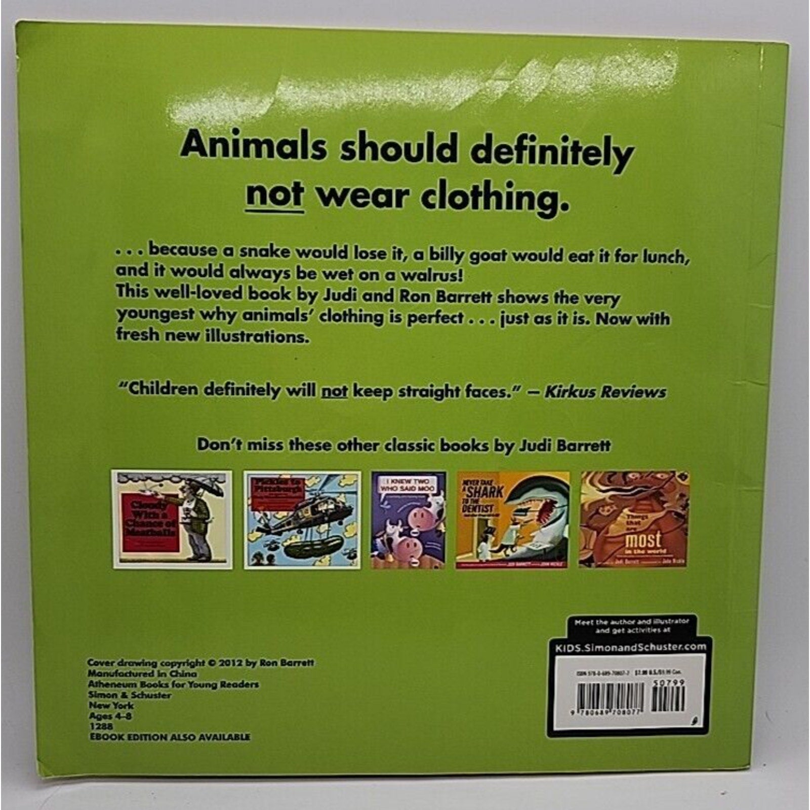 Animals Should Definitely Not Wear Clothing by Judi Barrett (1988, Picture Book)