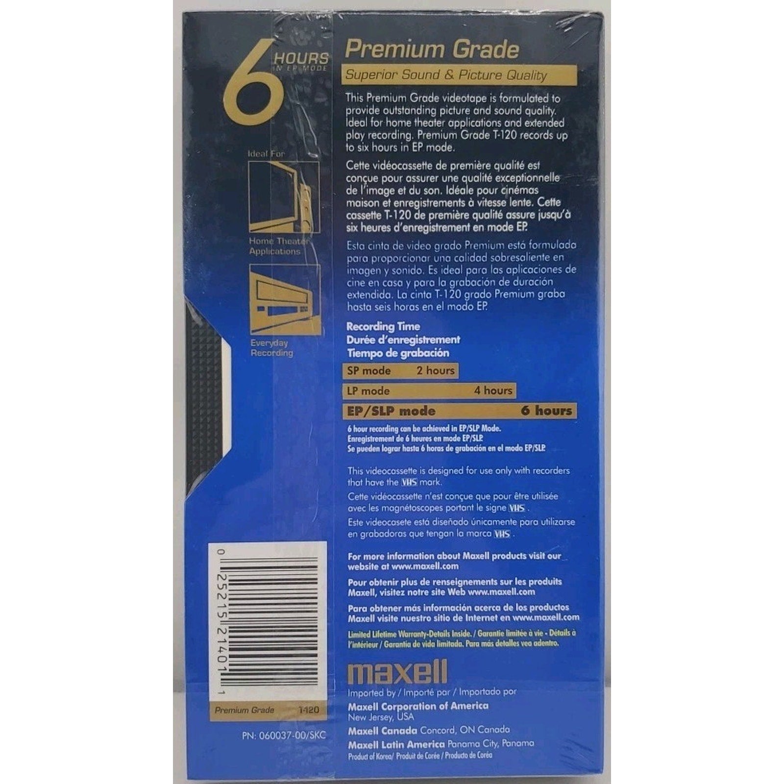 Maxell Premium Grade 6 Hour Blank Video Cassette Sealed NOS