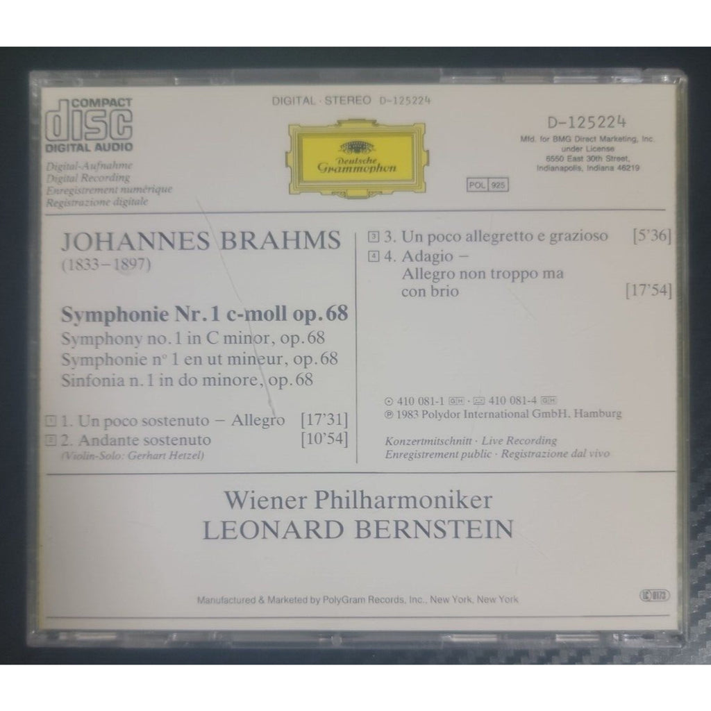 Brahms Symphonie No. 1 Wiener Philharmoniker Leonard Bernstein (CD)