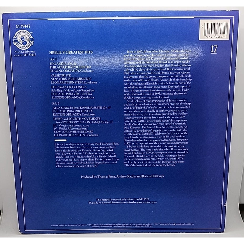Sibelius Greatest Hits Leonard Bernstein New York Eugene Ormandy (Record)