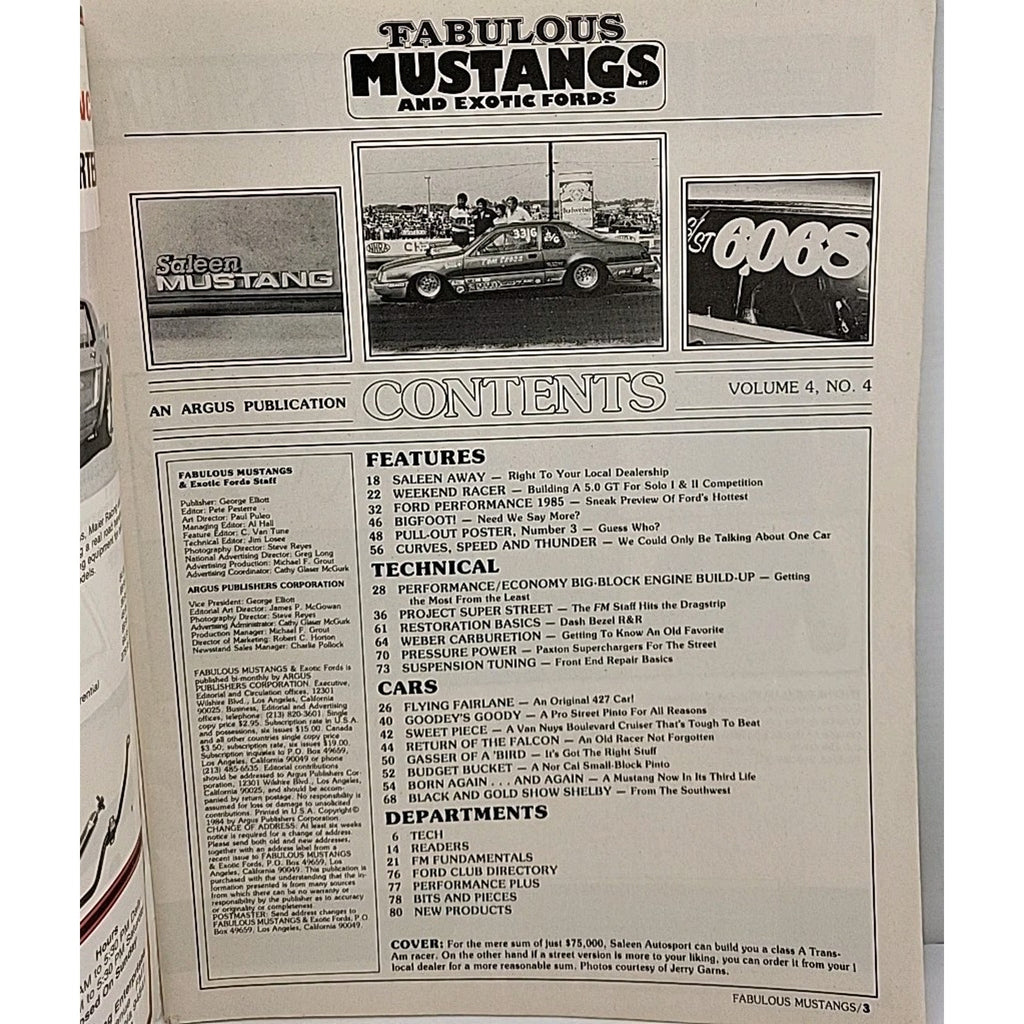 Fabulous Mustangs And Exotic Fords Magazine November 1984 Volume 4 Number 4