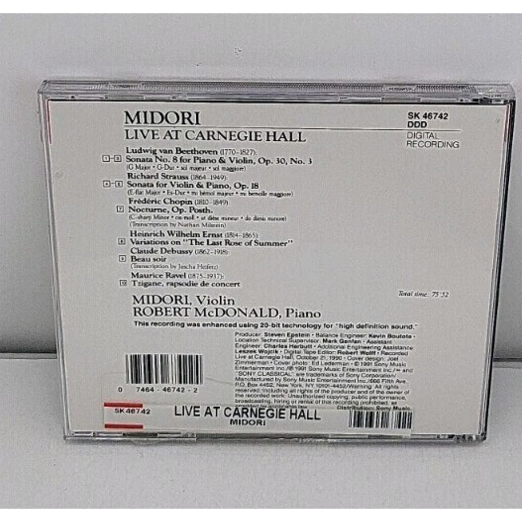 Midori Live at Carnegie Hall by Midori / McDonald, Robert (CD, 1991)