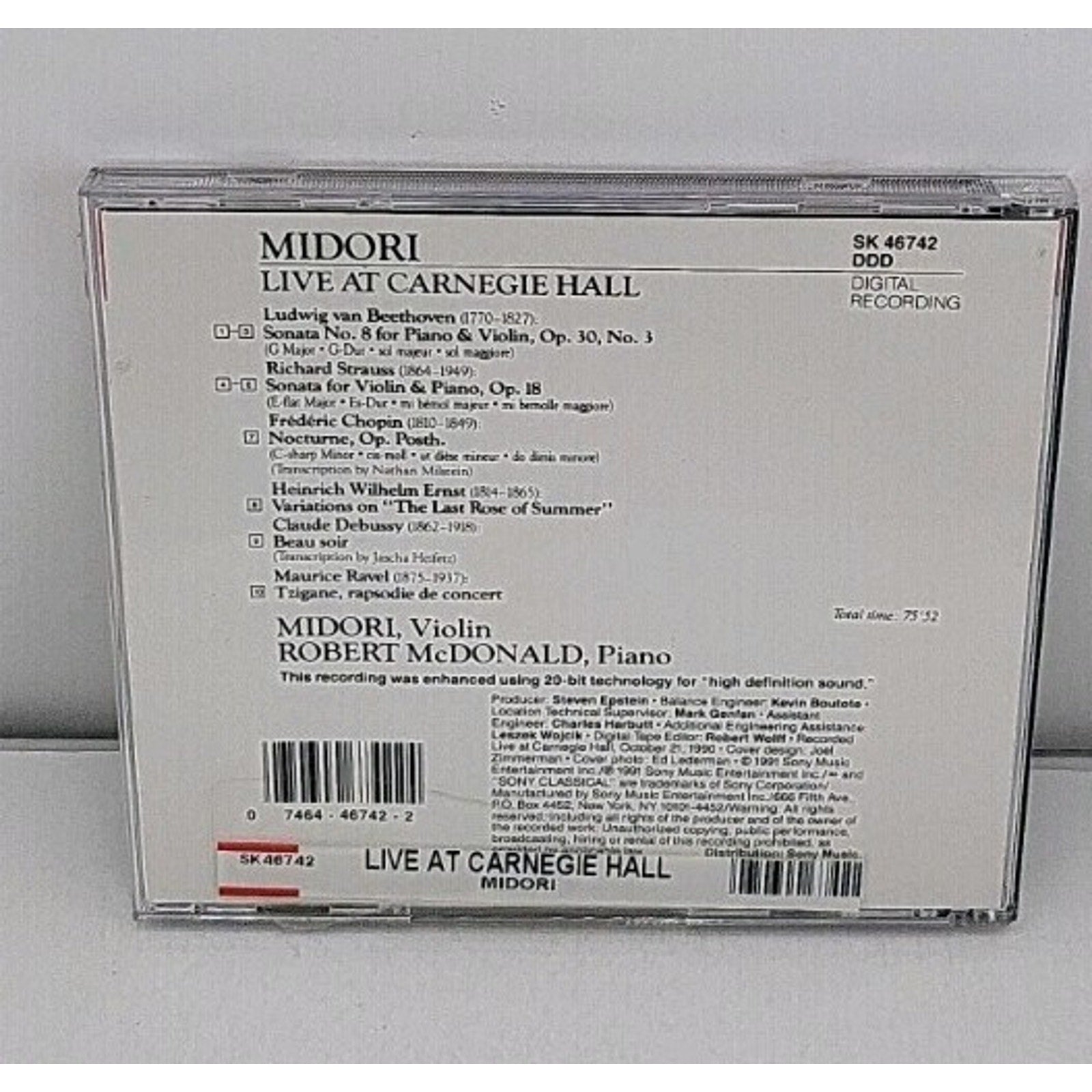Midori Live at Carnegie Hall by Midori / McDonald, Robert (CD, 1991)