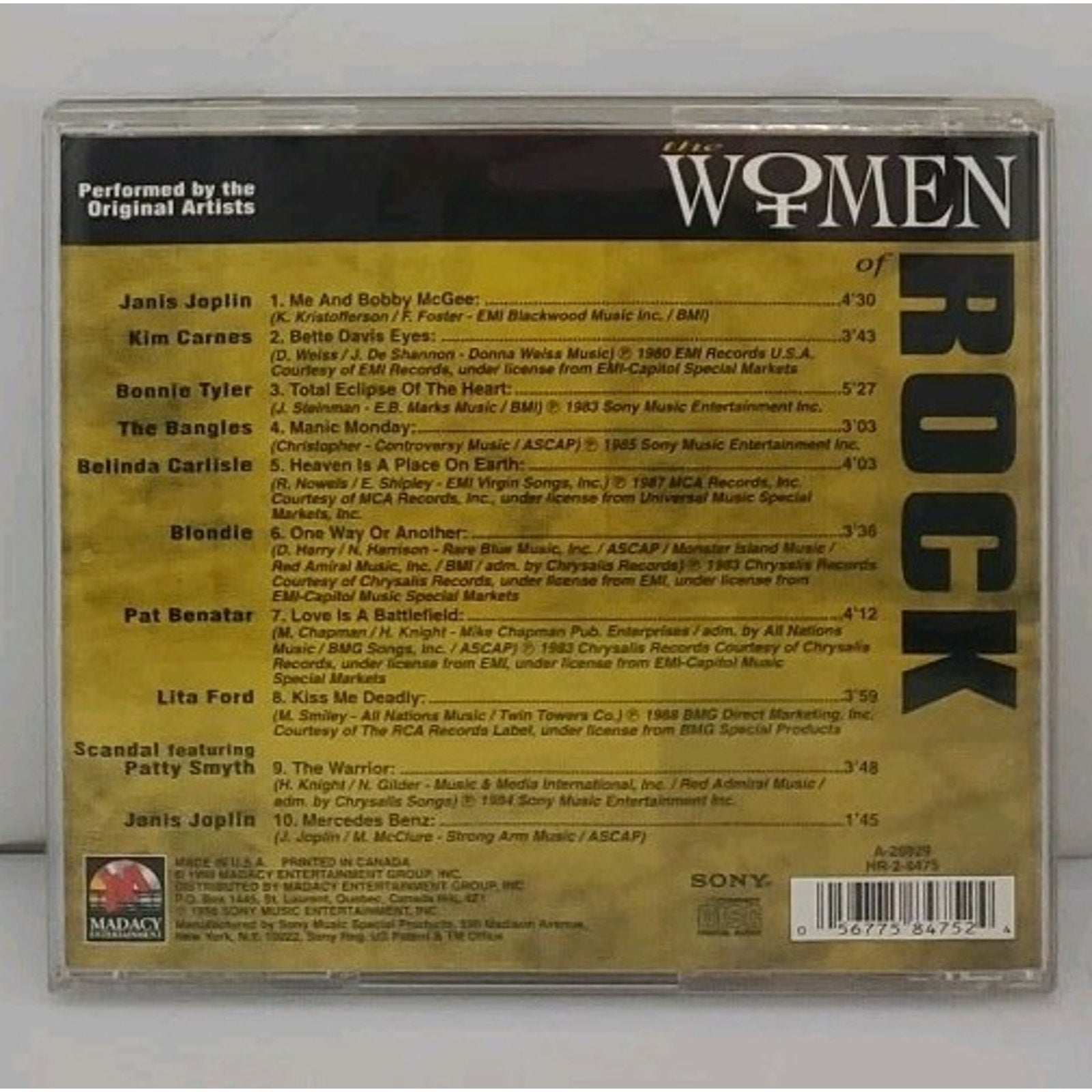 The Women of Rock, Vol. 1 by Various Artists (CD, 1998, Madacy)