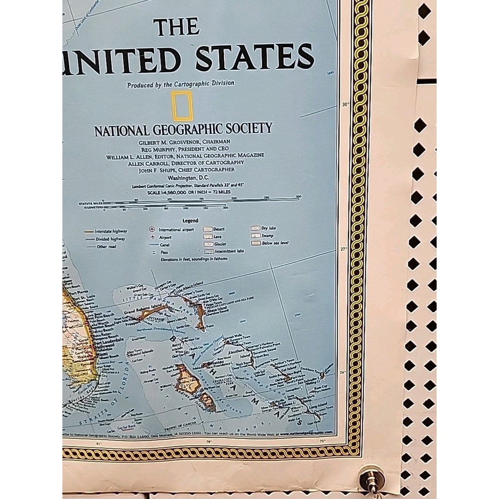 National Geographic Society "The United States" Map (1987) 43x30