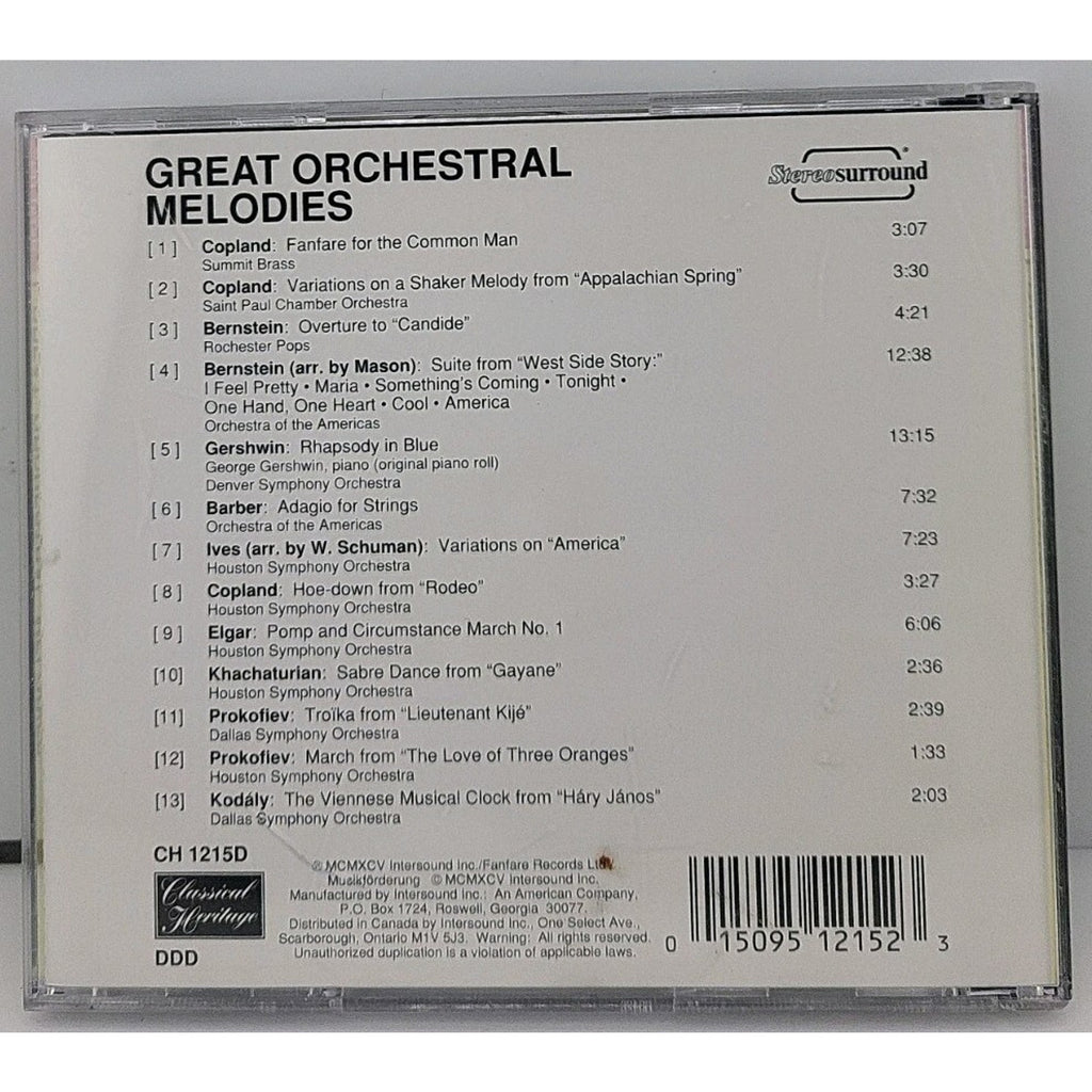 Great Orchestral Melodies CD 1995 Intersound Fanfare Pachelbel Bach Handel