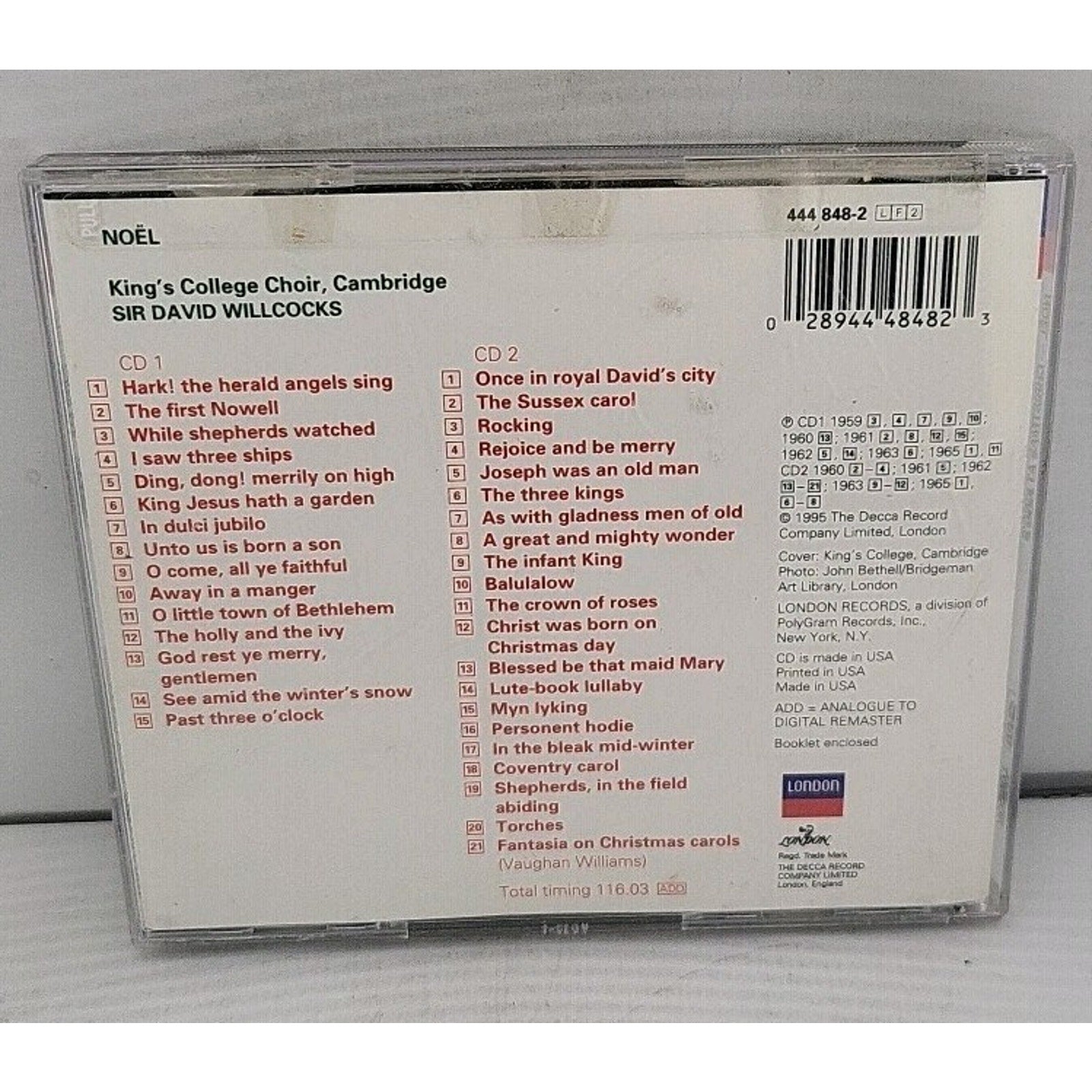 Noel-Xmas at Kings by Willcocks / Choir of Kings College (CD, 1995) Disc 2 Only