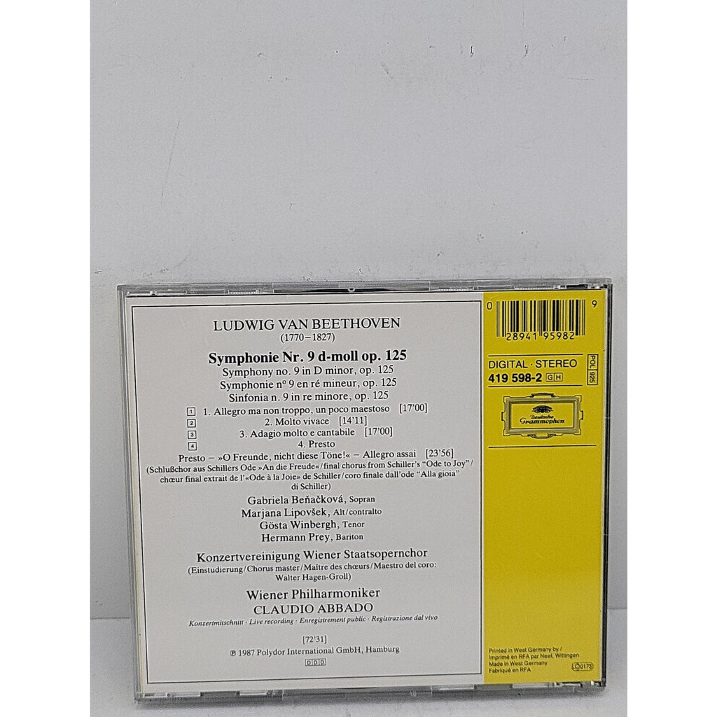 Symphony No 9 by Beethoven / Prey / Lipovsek / Vpo / Abbado (CD, 1987)