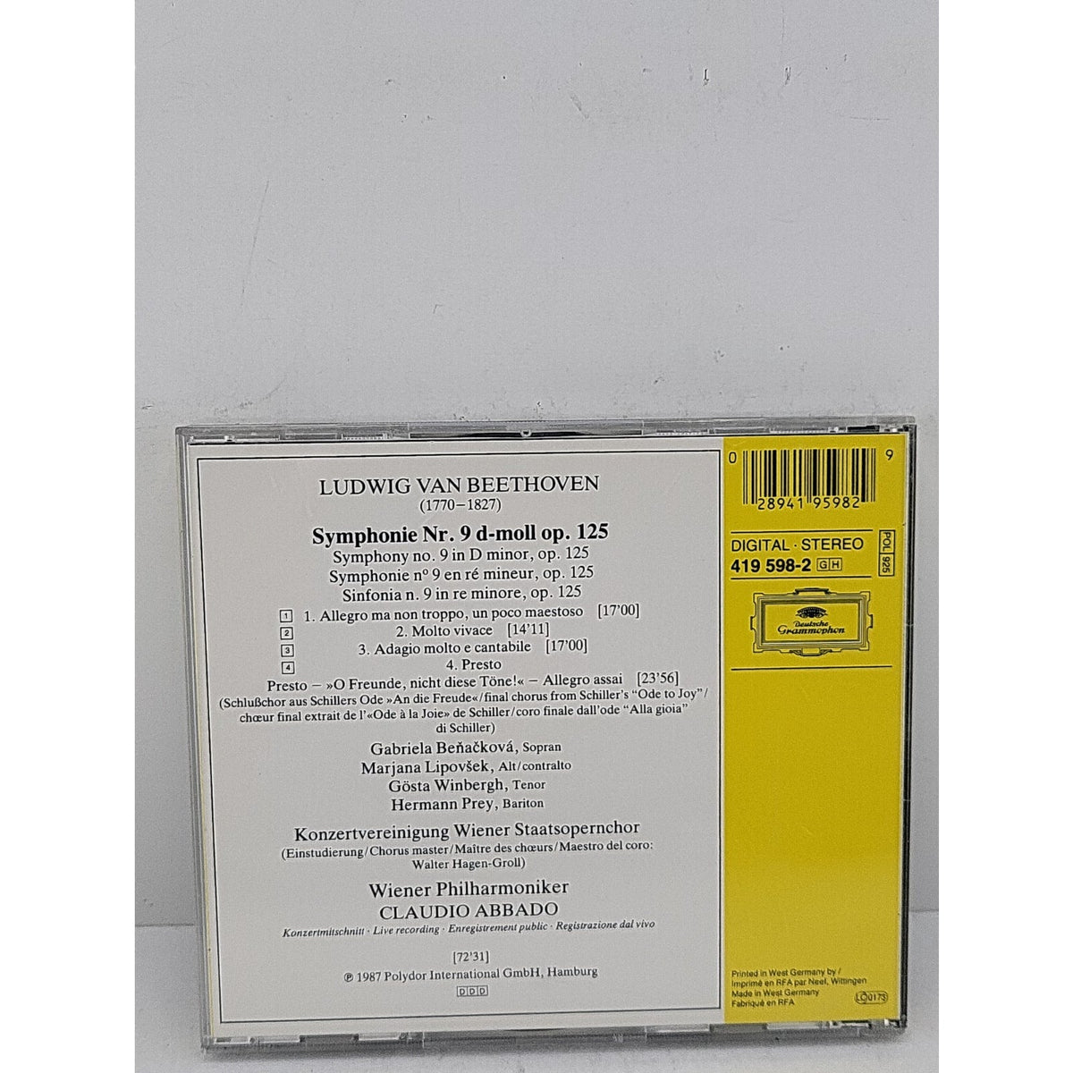 Symphony No 9 by Beethoven / Prey / Lipovsek / Vpo / Abbado (CD, 1987)