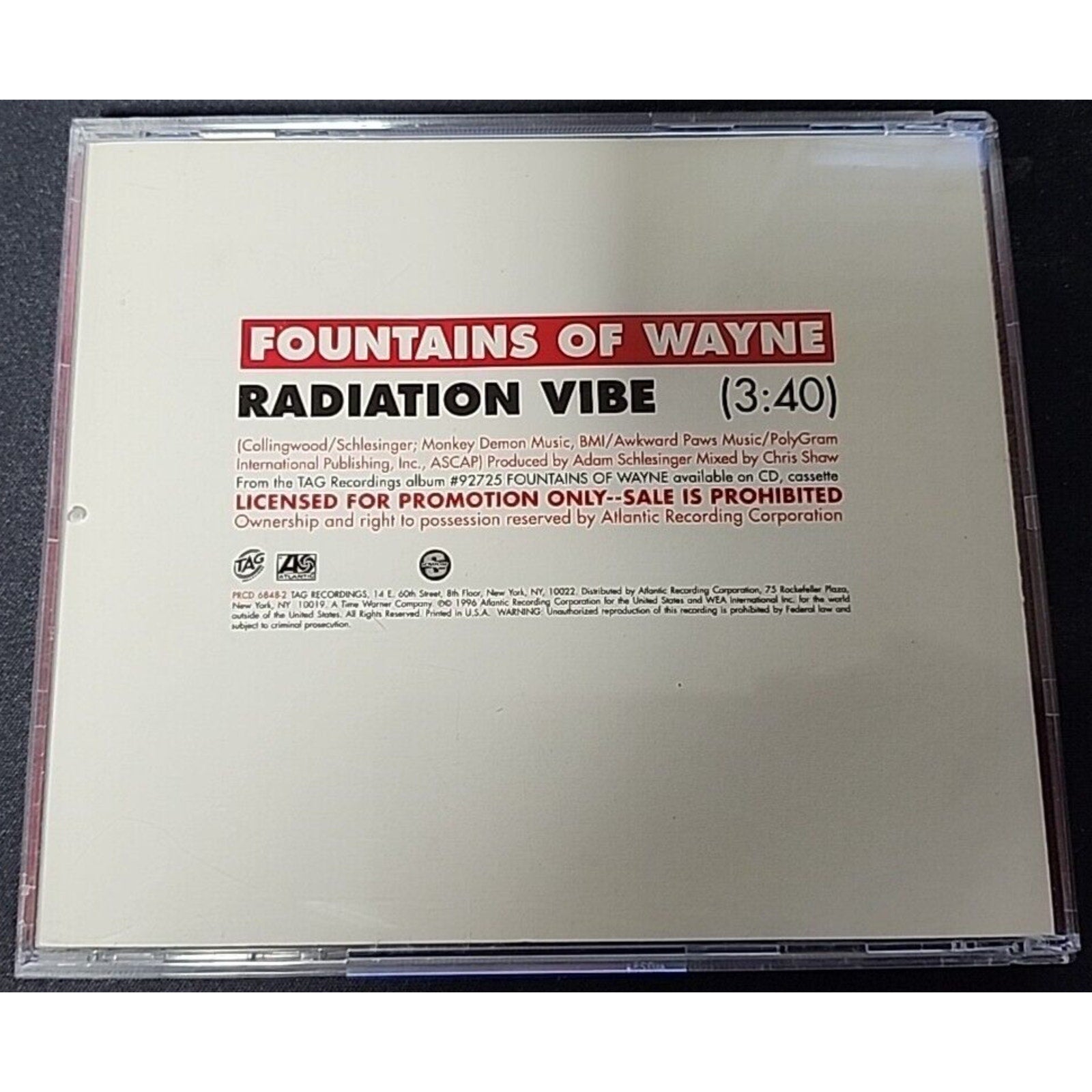 Fountains Of Wayne. Radiation Vibe. Promo Only Cd Single