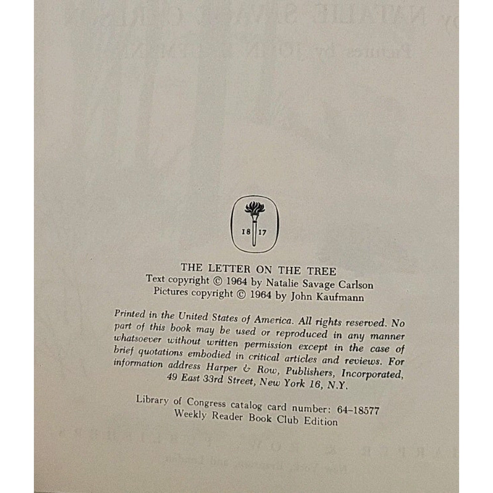 The Letter On The Tree - Natalie Savage Carlson (Hardcover, 1964)