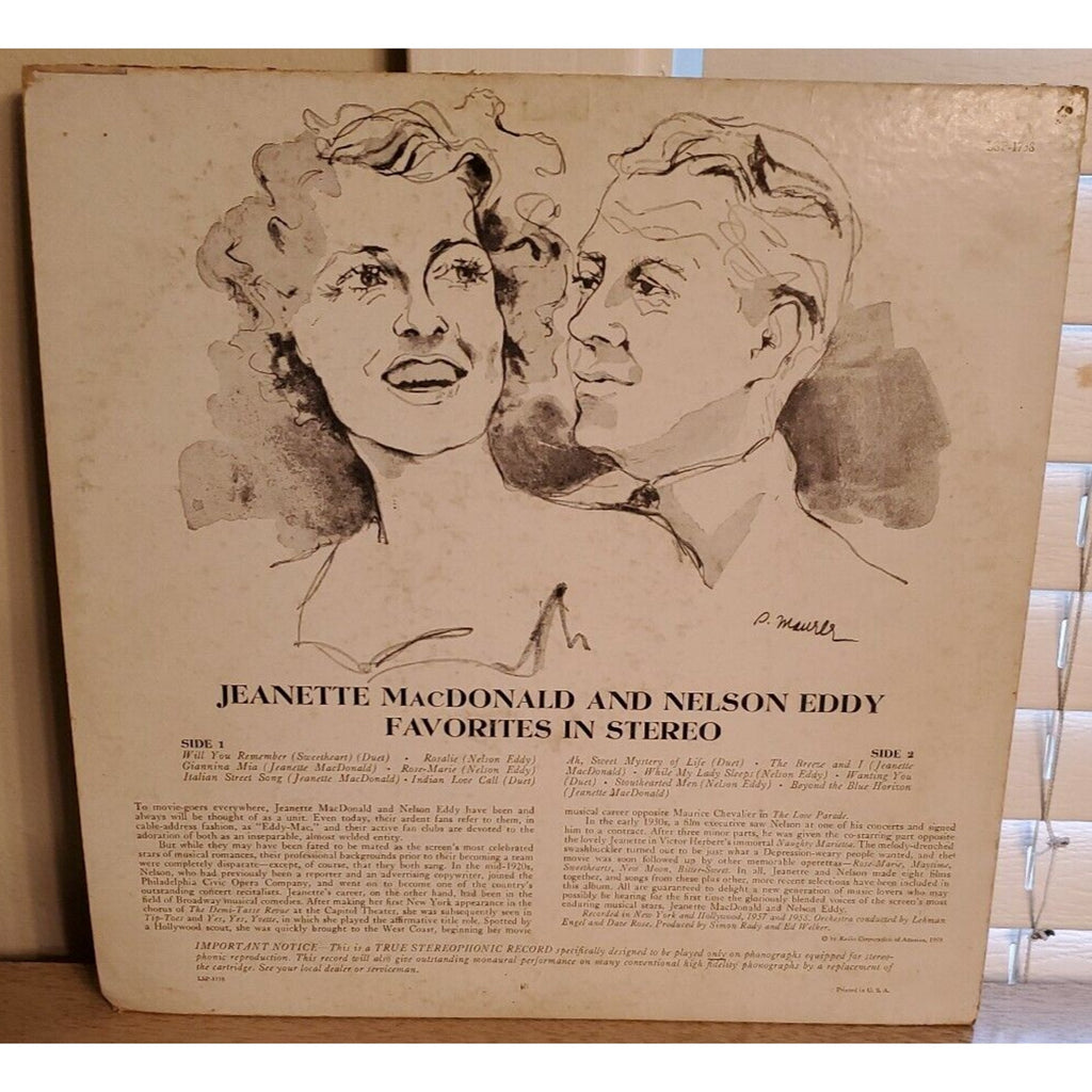 Jeanette MacDonald & Nelson Eddy - Favorites in Stereo - RCA LSP-1738 -