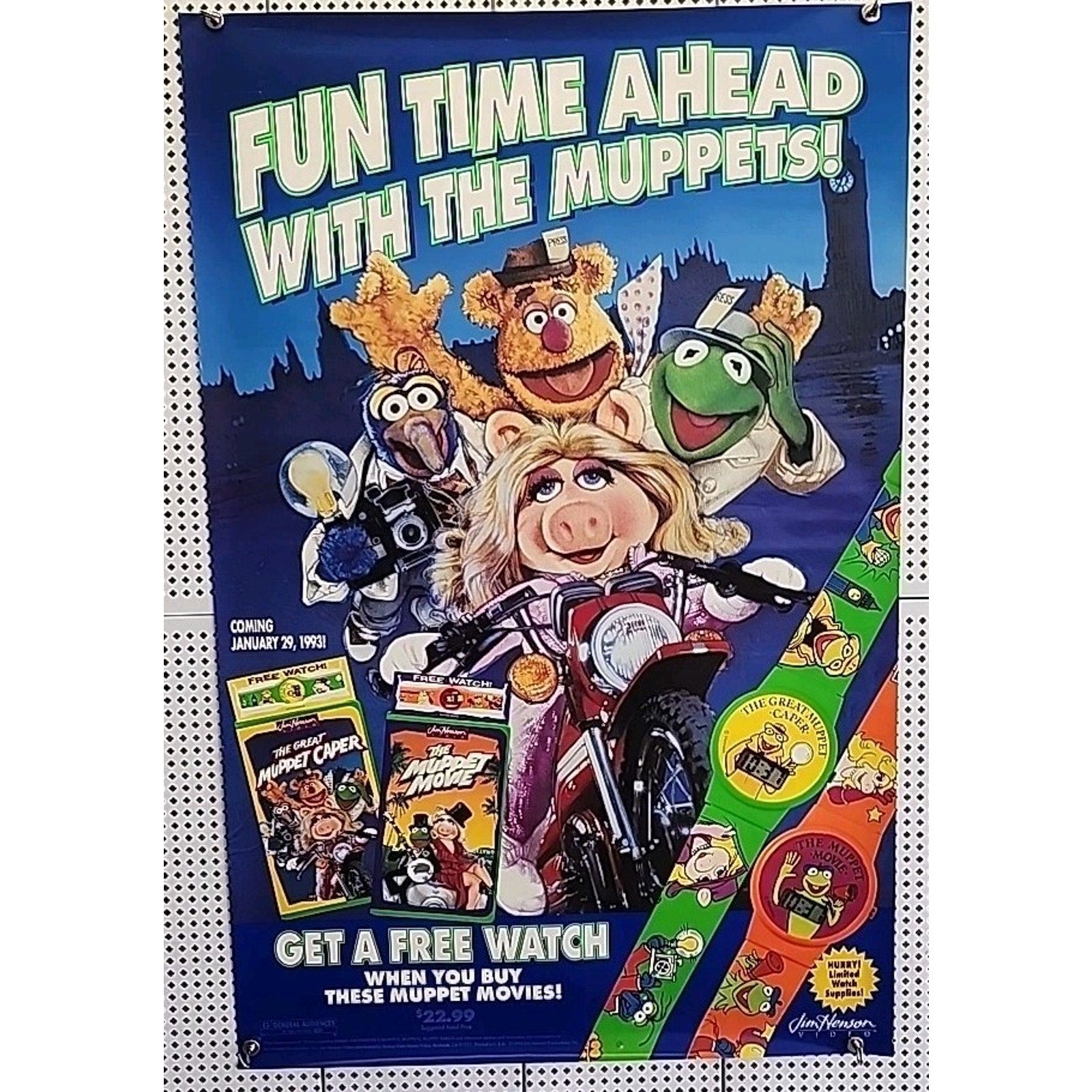 Fun Time Ahead with the Muppets VHS Video Store Poster 26x40 1993 Jim Henson