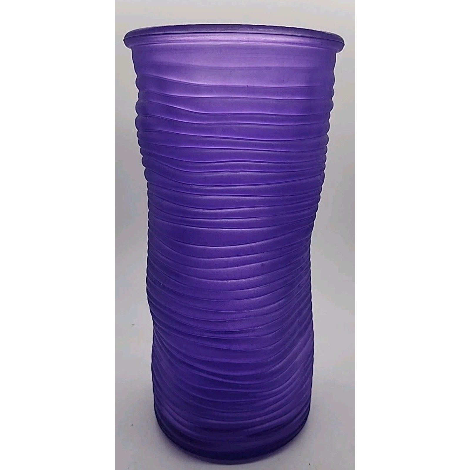 Frosted Purple Vintage Horizontal Wavy Line Glass Flower Bouquet Wide Mouth Vase