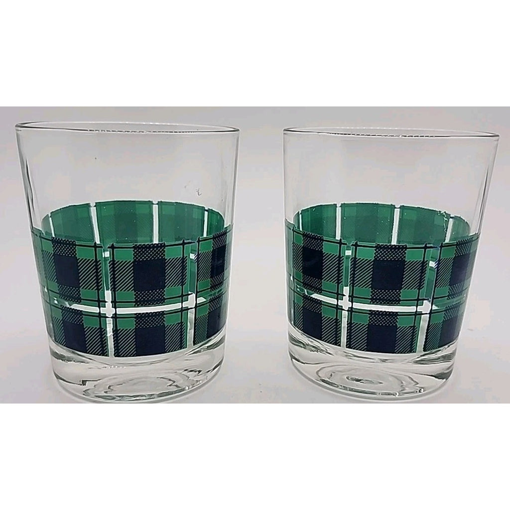 Red, Green, And Yellow Scotch On The Rocks Plaid Old Fashioned/Cocktail Glasses