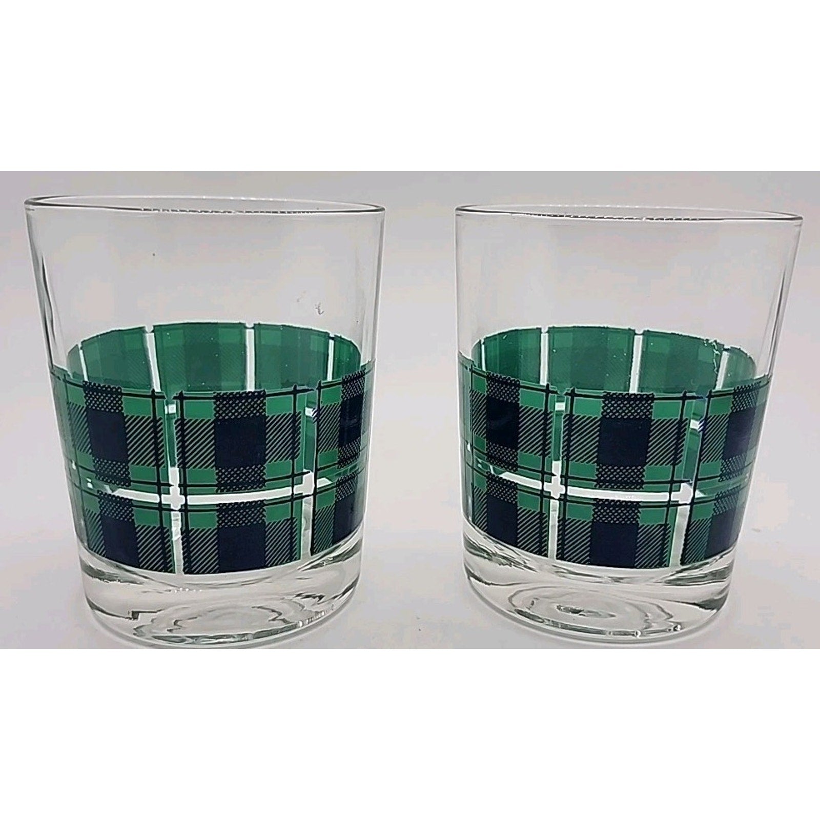 Red, Green, And Yellow Scotch On The Rocks Plaid Old Fashioned/Cocktail Glasses