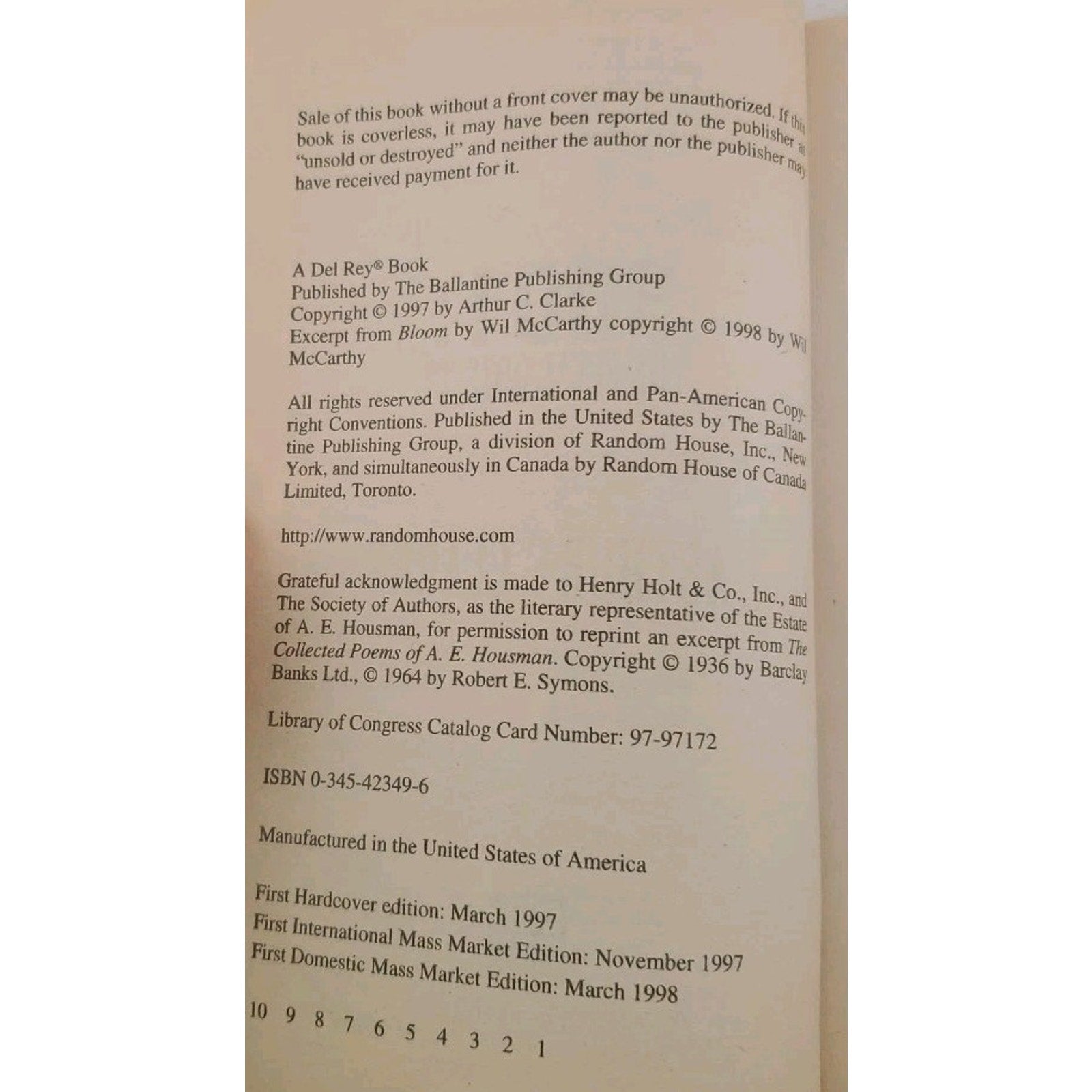 3001 the Final Odyssey : A Novel by Arthur C. Clarke (1998, Mass Market)