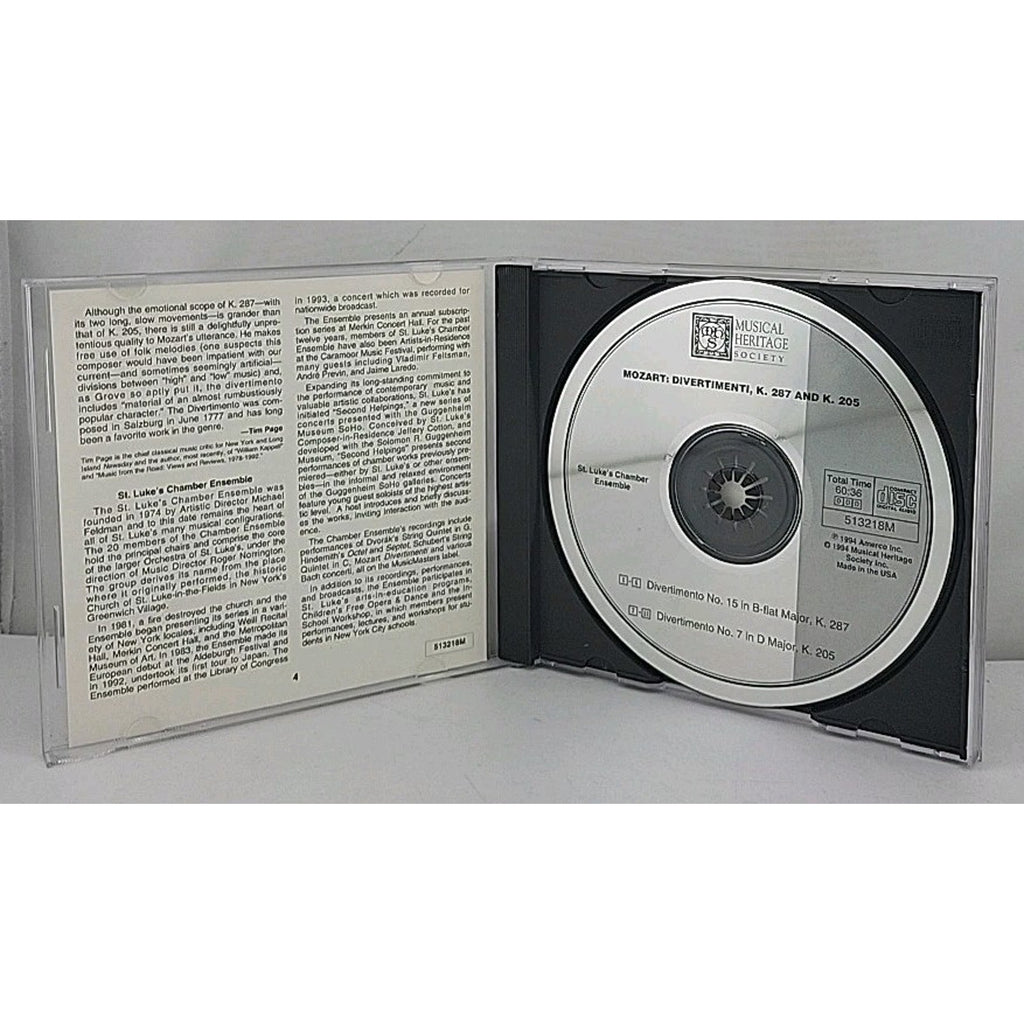 Mozart: Divertimenti K. 287 & K. 205 St. Luke's Chamber Ensemble CD