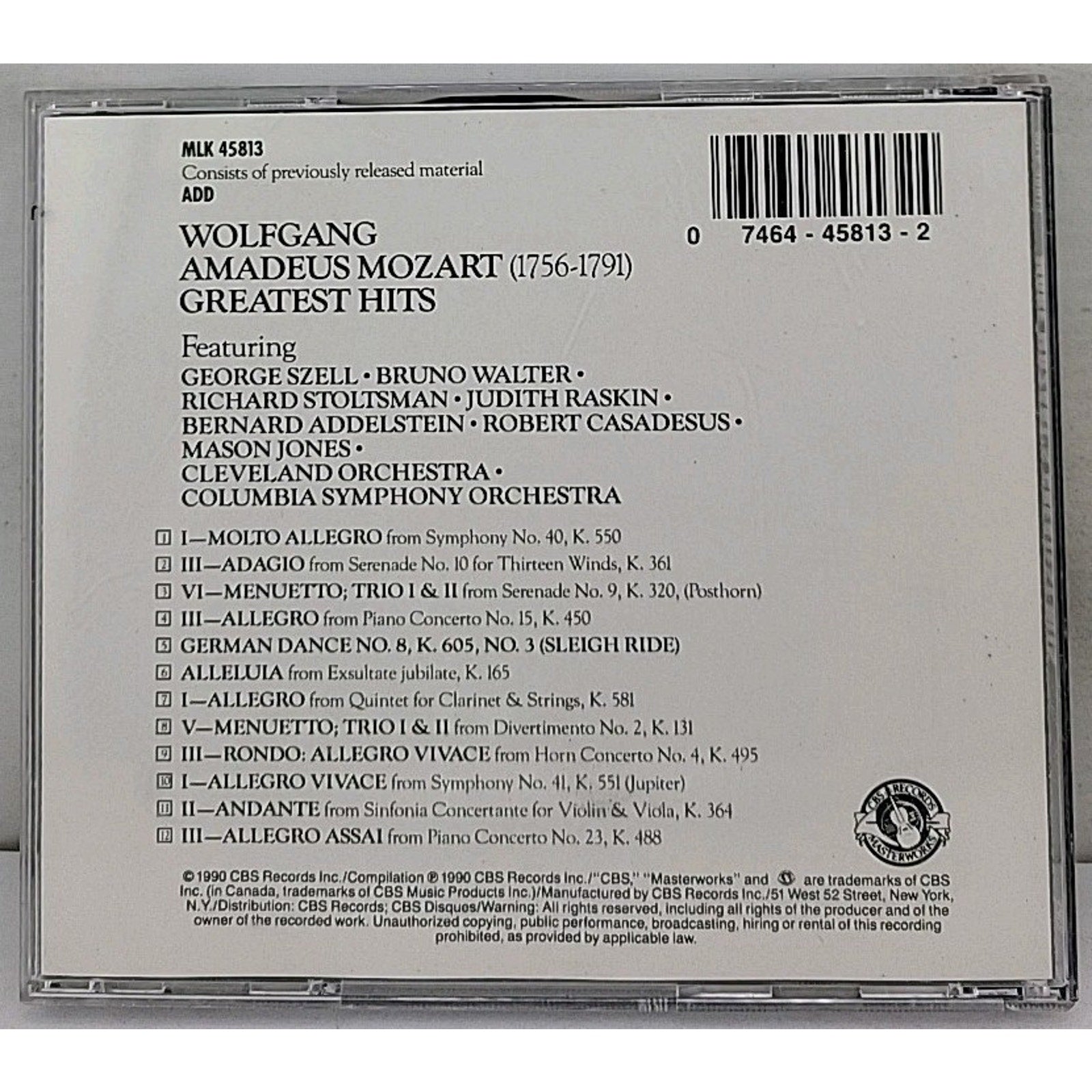 More Mozart Greatest Hits Classical Music CD Album