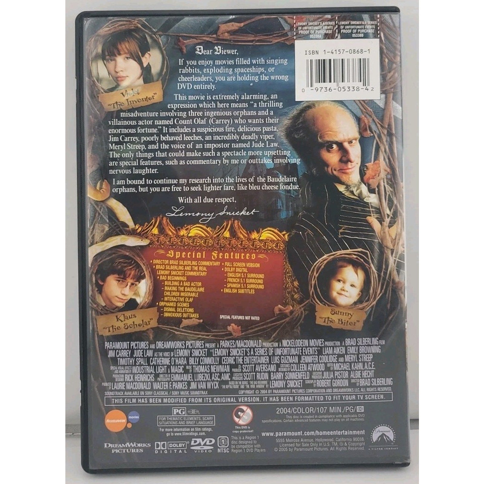 Lemony Snicket's: A Series Of Unfortunate Events (DVD, 2004)