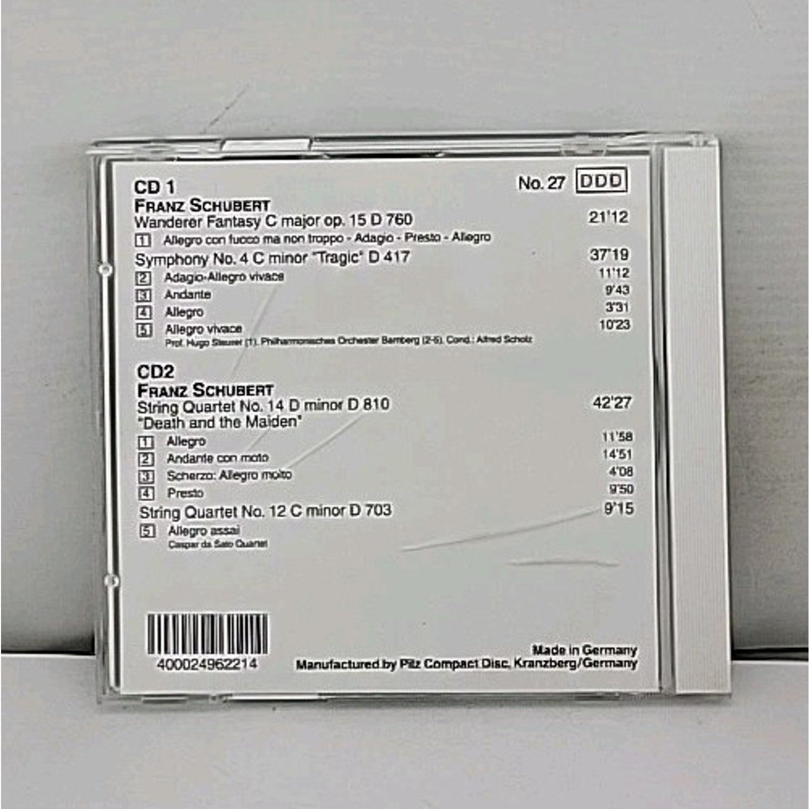Franz Schubert Symphony No. 4 Tragic Death And The Maiden (2 DISCS) CD