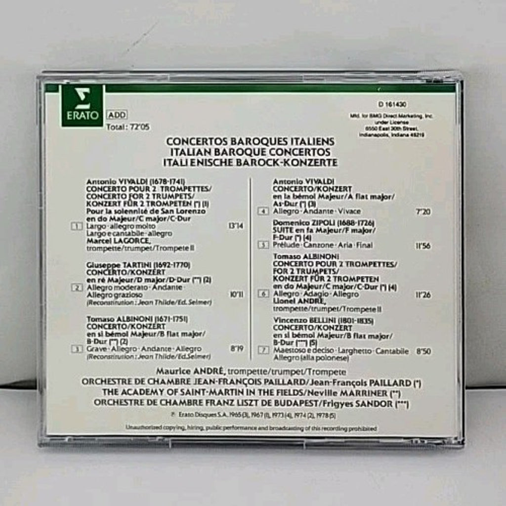 Concertos Baroques Italiens Maurice Andre (CD, 1993, Erato) EUC Italian Baroque