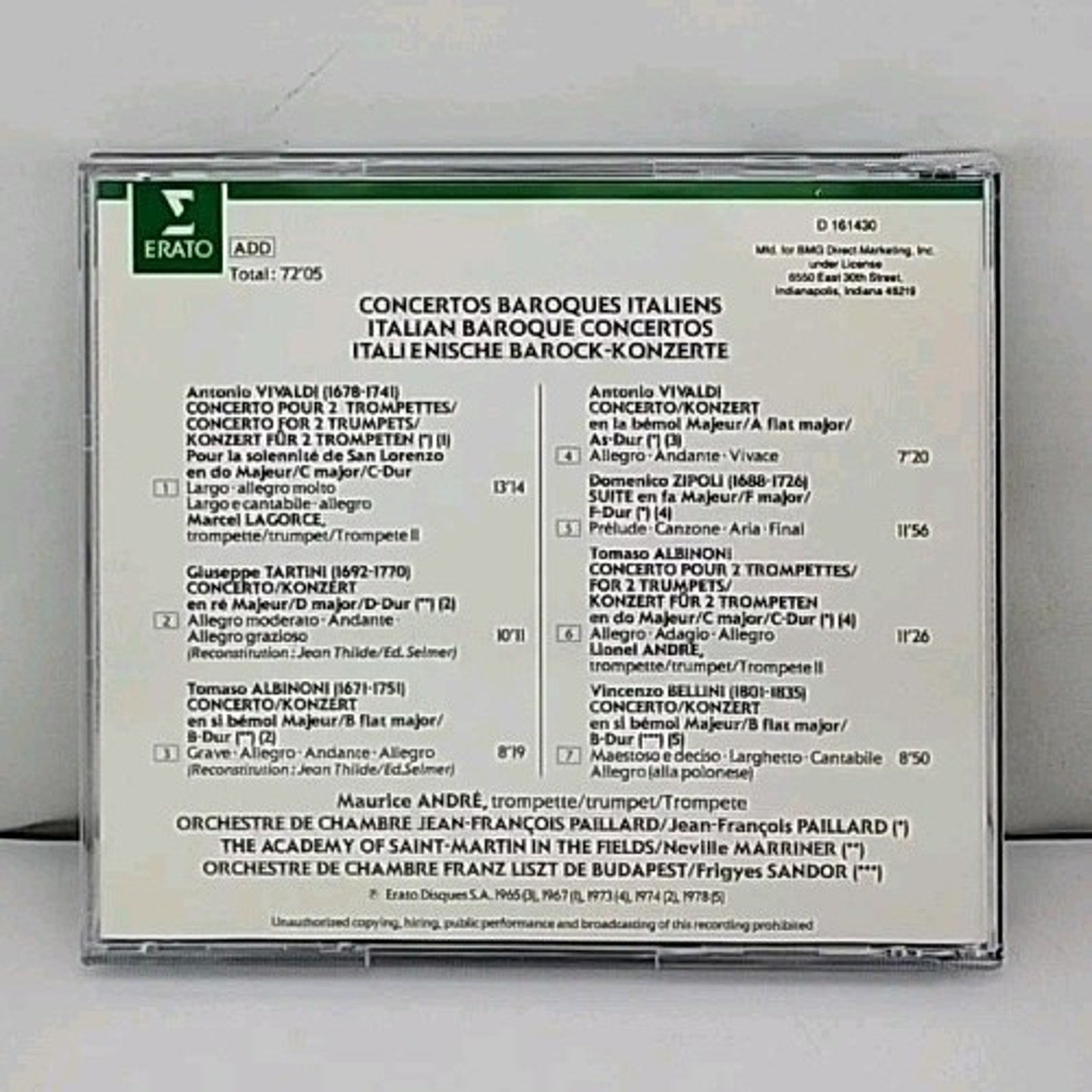 Concertos Baroques Italiens Maurice Andre (CD, 1993, Erato) EUC Italian Baroque